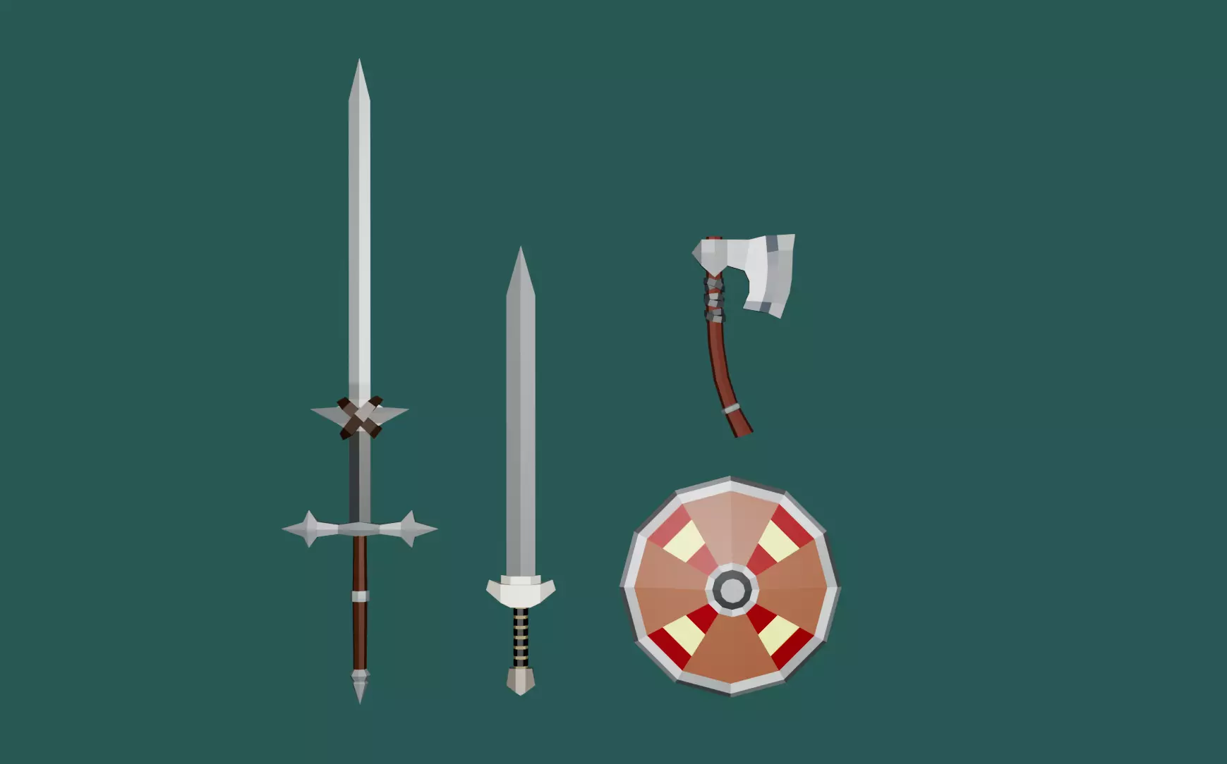 Free very low-poly 4 melee weapons Free low-poly 3D model