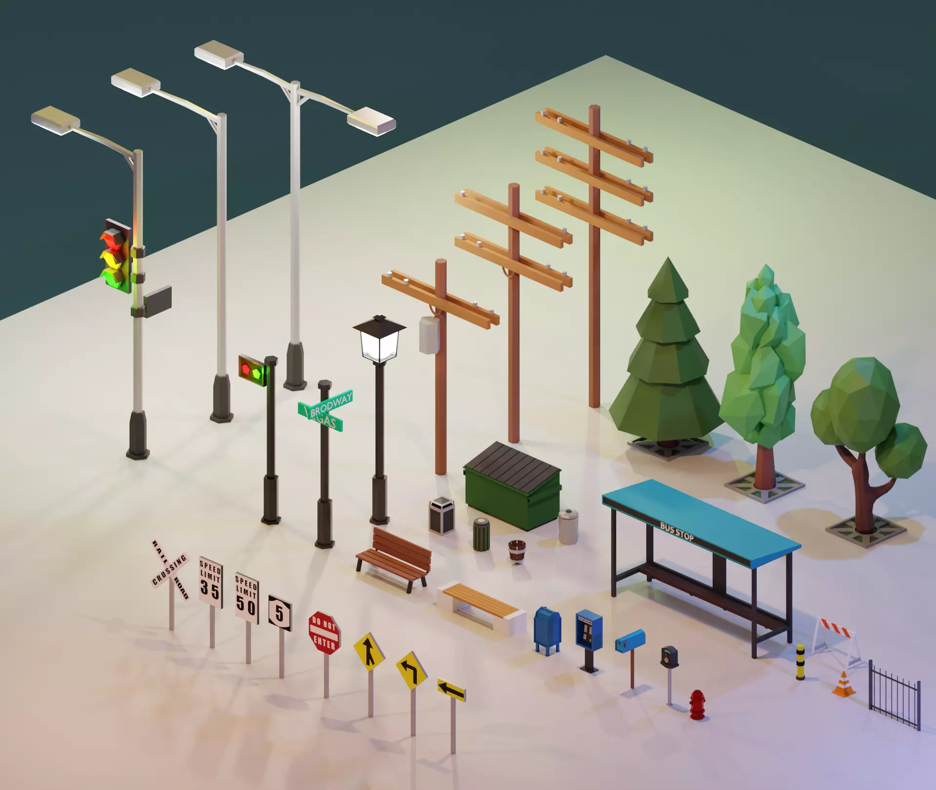 Low Poly City Assets - Low poly game assets - game props Low-poly 3D model_0