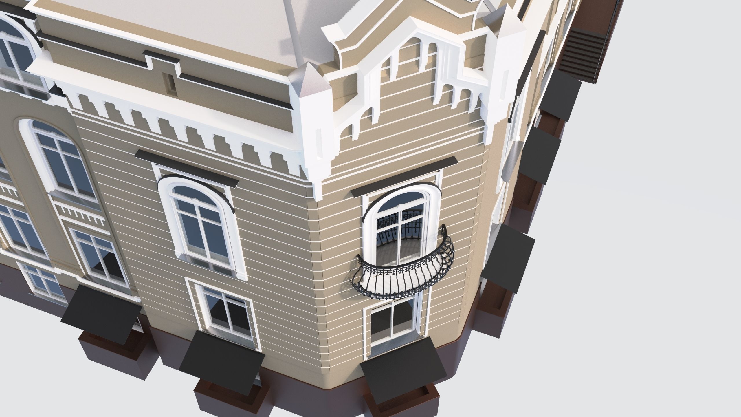 Classic residential building for the European Street 9 3D model Low-poly 3D model_6