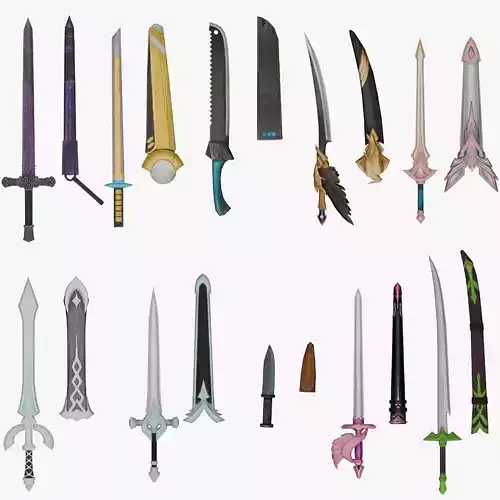 10 Stylized Sword Models Pack 3 - Low Poly