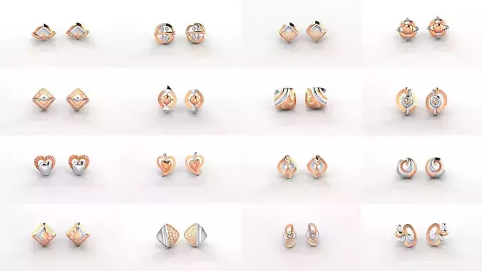 50 Ultra Light weight Plain Gold Studs Earrings 3dm stl obj 3D Model Collection
