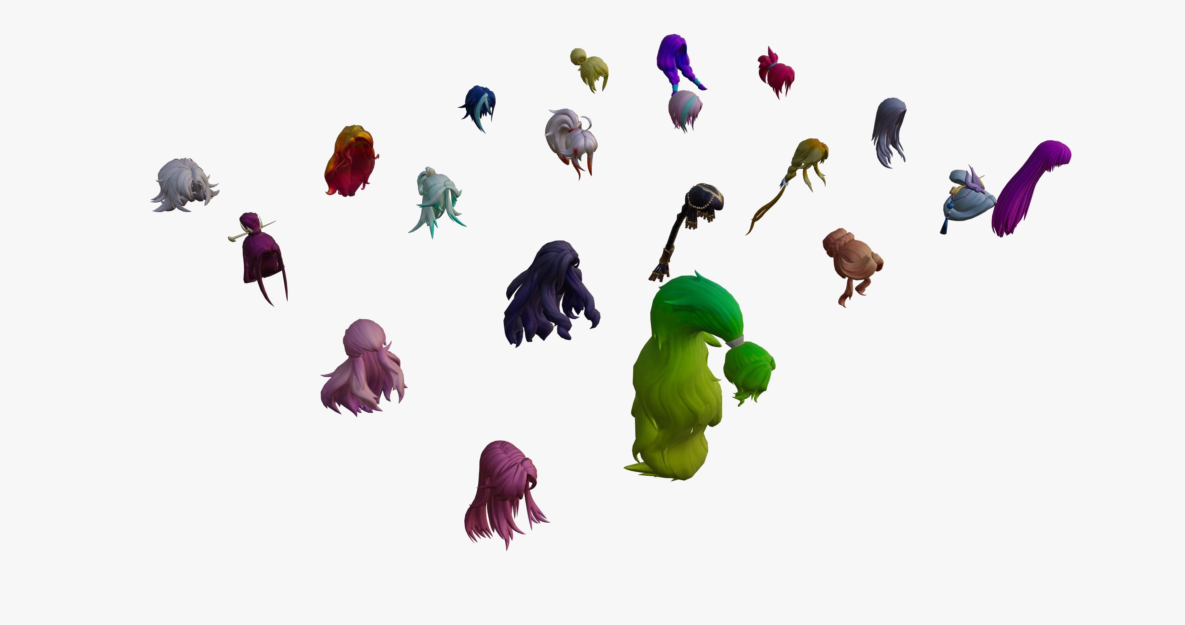 20 Stylized Female Hair Models Pack 2 - Low Poly Low-poly 3D model_7