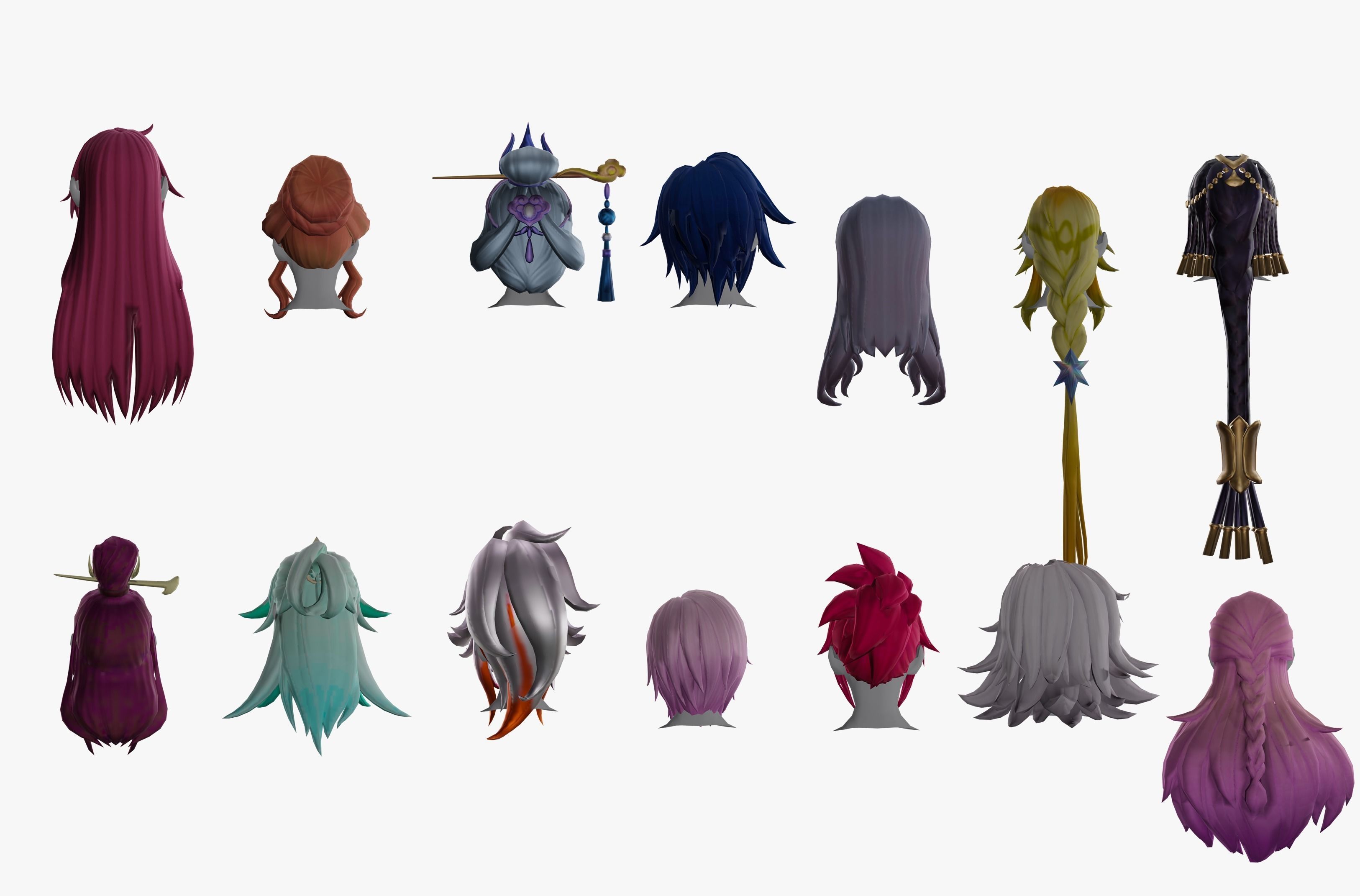 20 Stylized Female Hair Models Pack 2 - Low Poly Low-poly 3D model_5