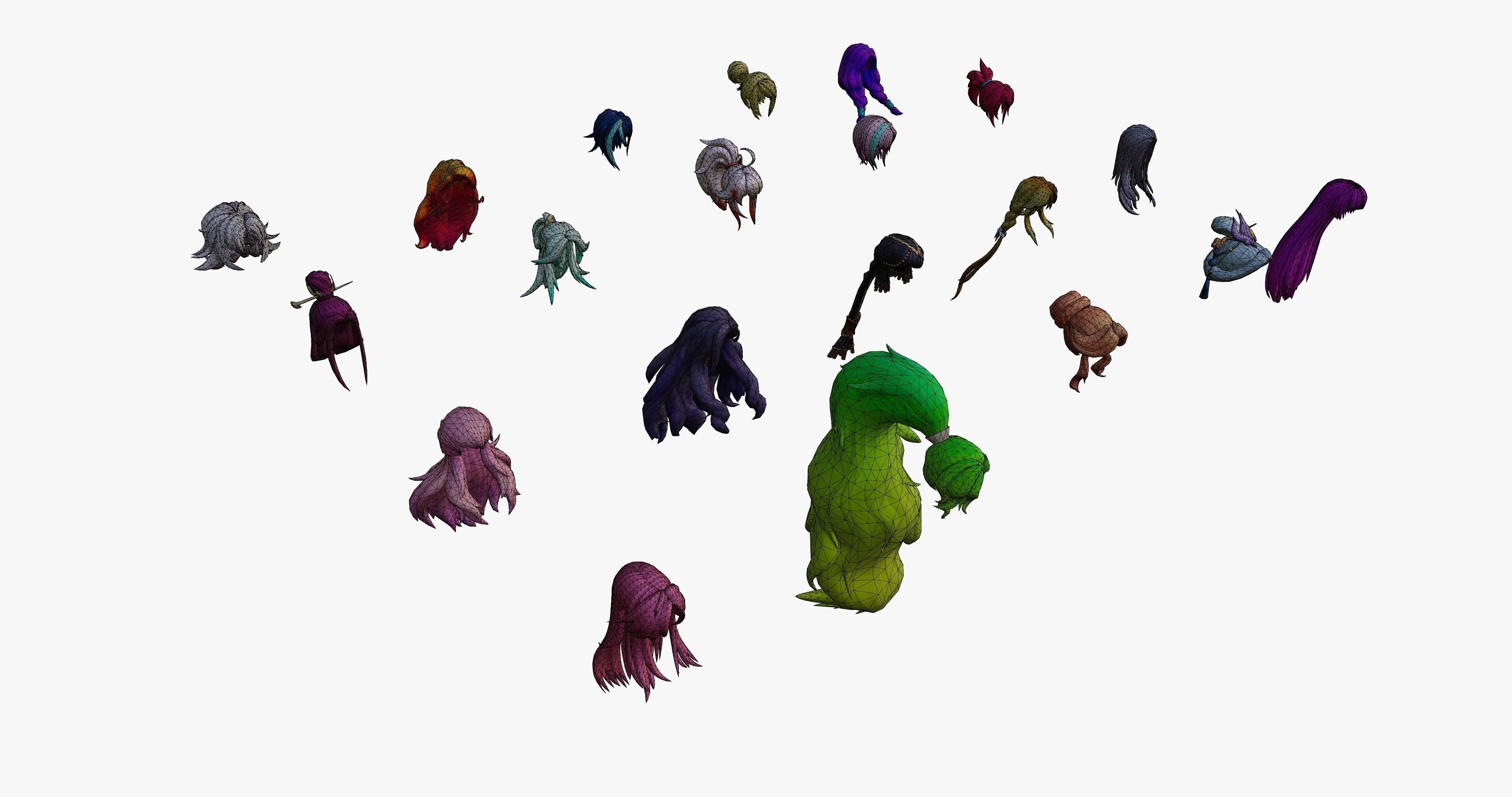 20 Stylized Female Hair Models Pack 2 - Low Poly Low-poly 3D model_8