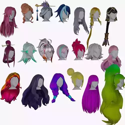 20 Stylized Female Hair Models Pack 2 - Low Poly Low-poly 3D model 20 Stylized Female Hair Models Pack 2 - Low Poly Low-poly 3D model