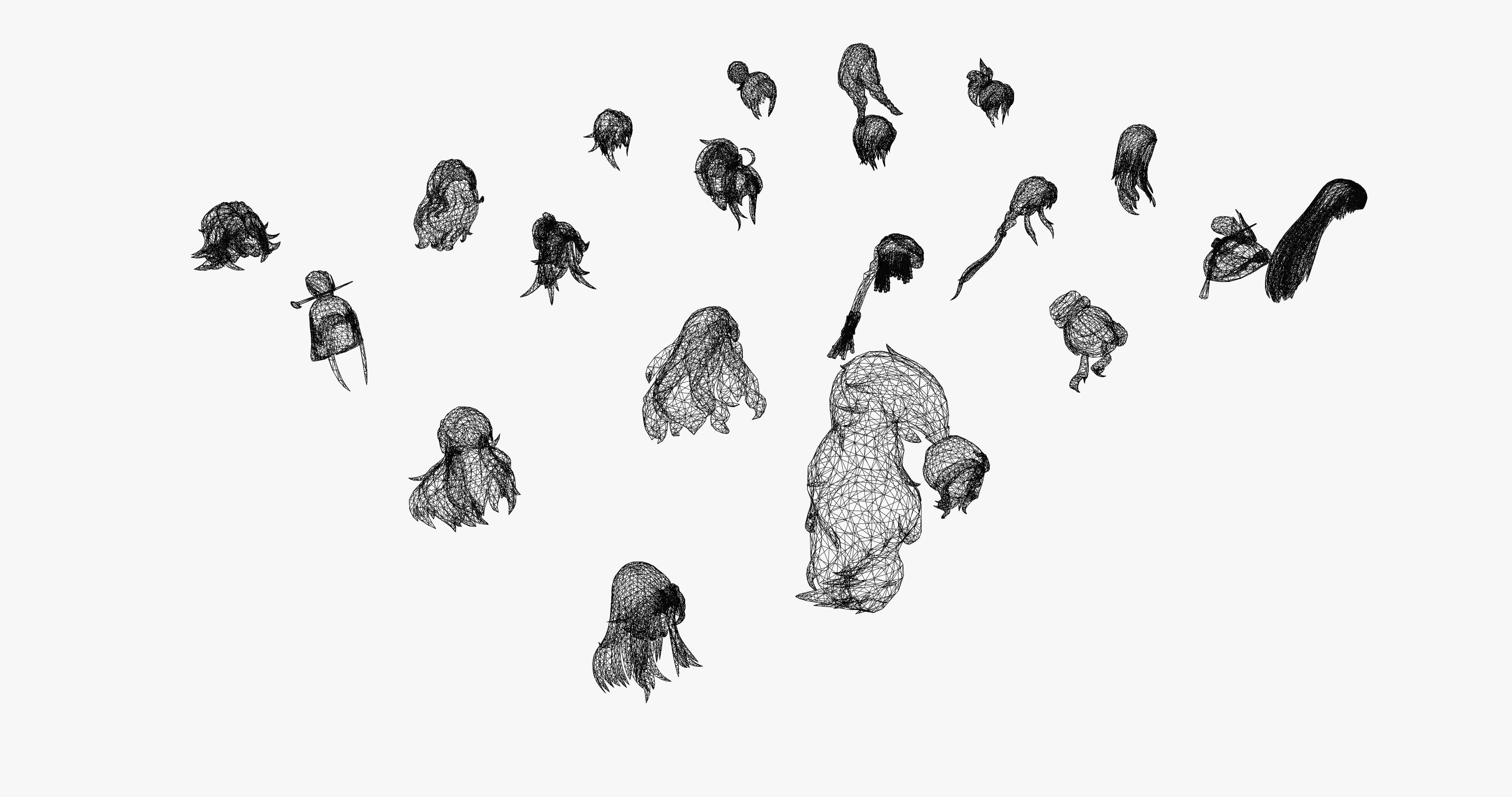 20 Stylized Female Hair Models Pack 2 - Low Poly Low-poly 3D model_9