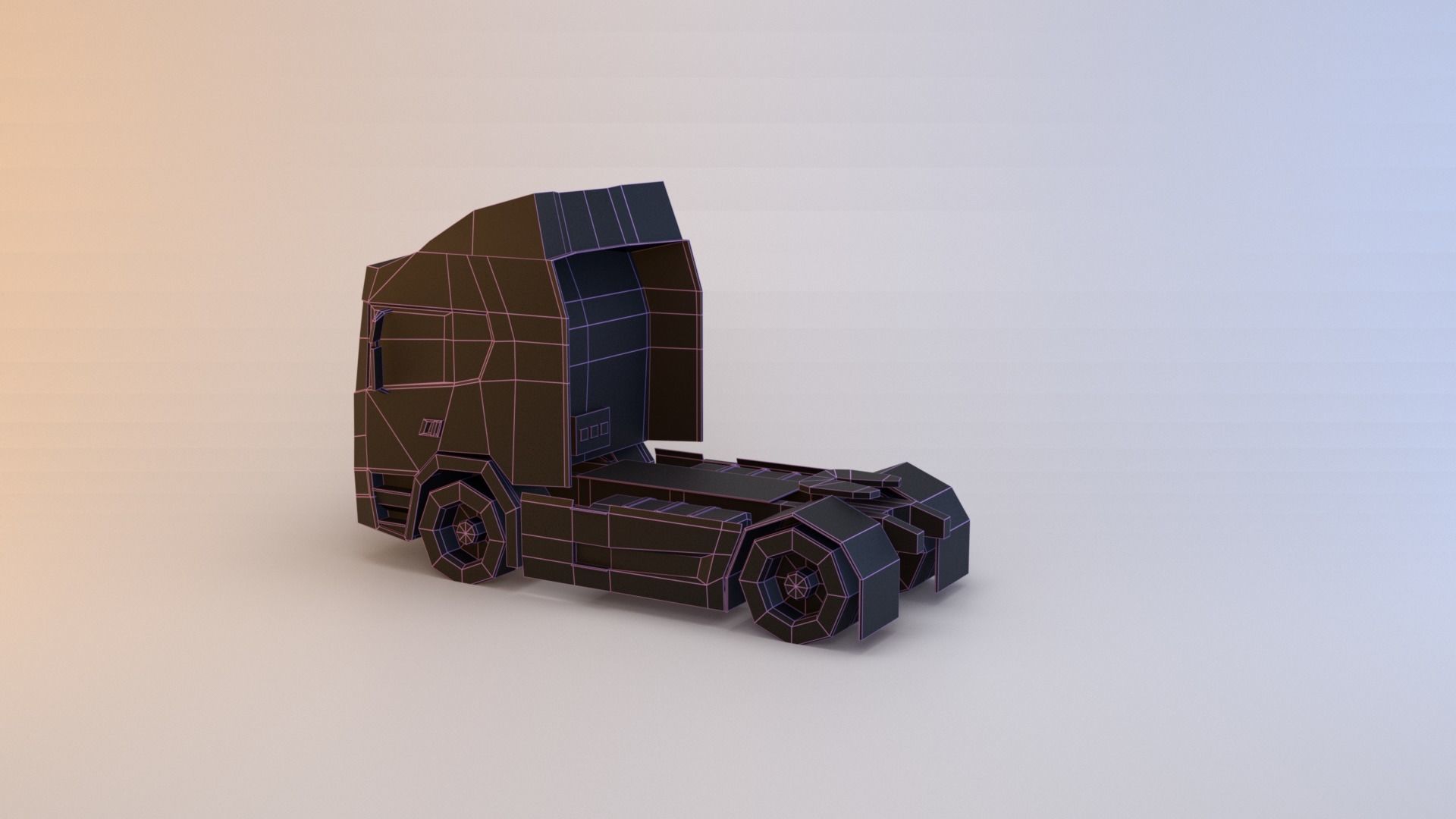 Semi truck Low-poly 3D model_12