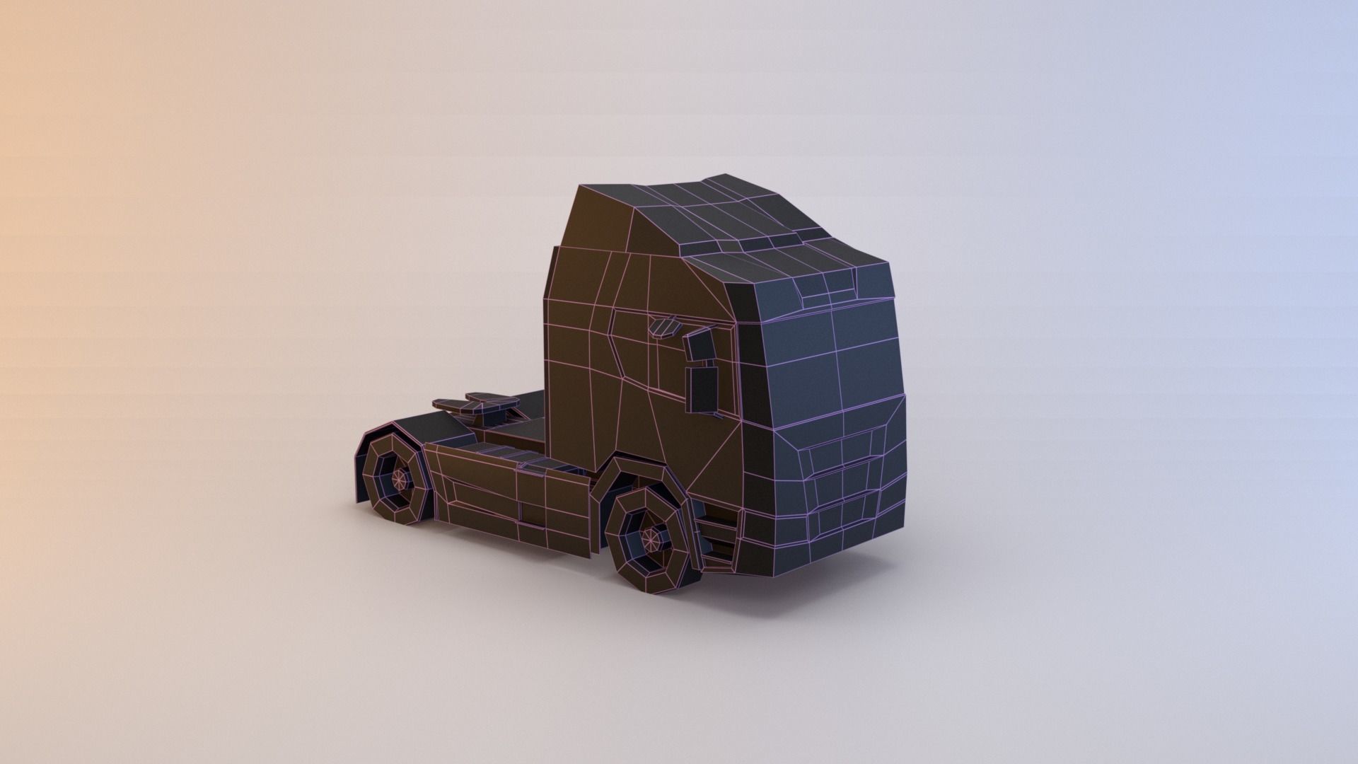 Semi truck Low-poly 3D model_4