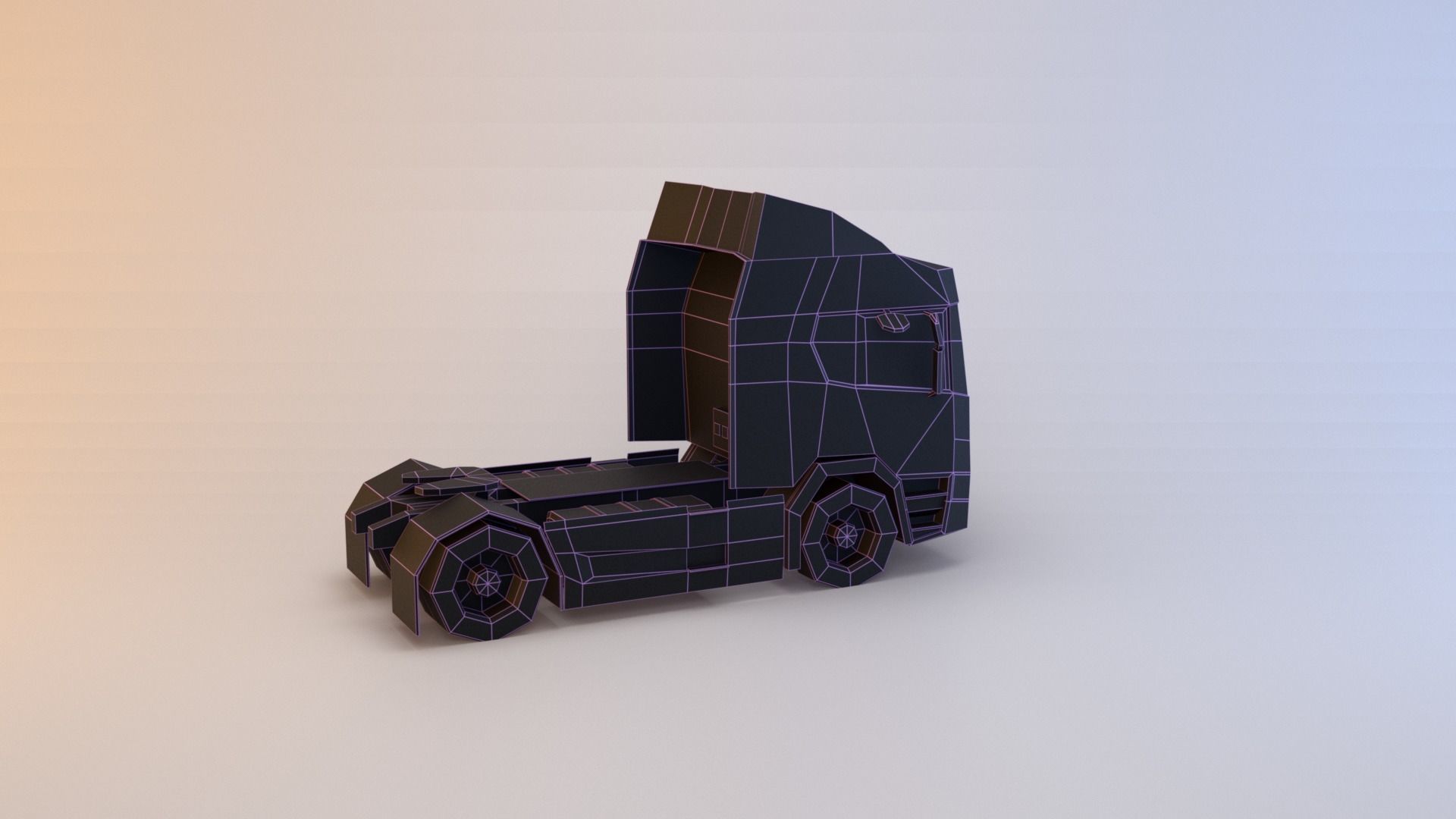 Semi truck Low-poly 3D model_17