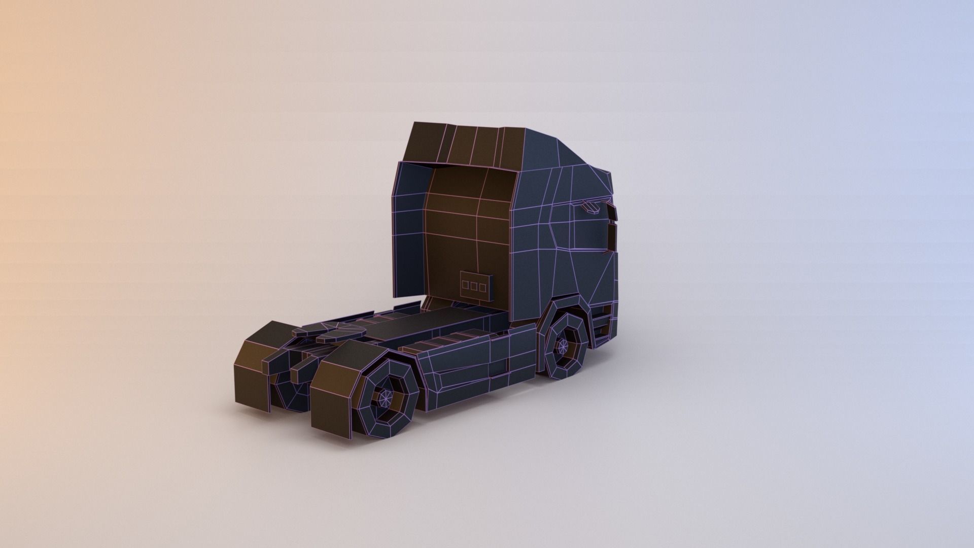 Semi truck Low-poly 3D model_16
