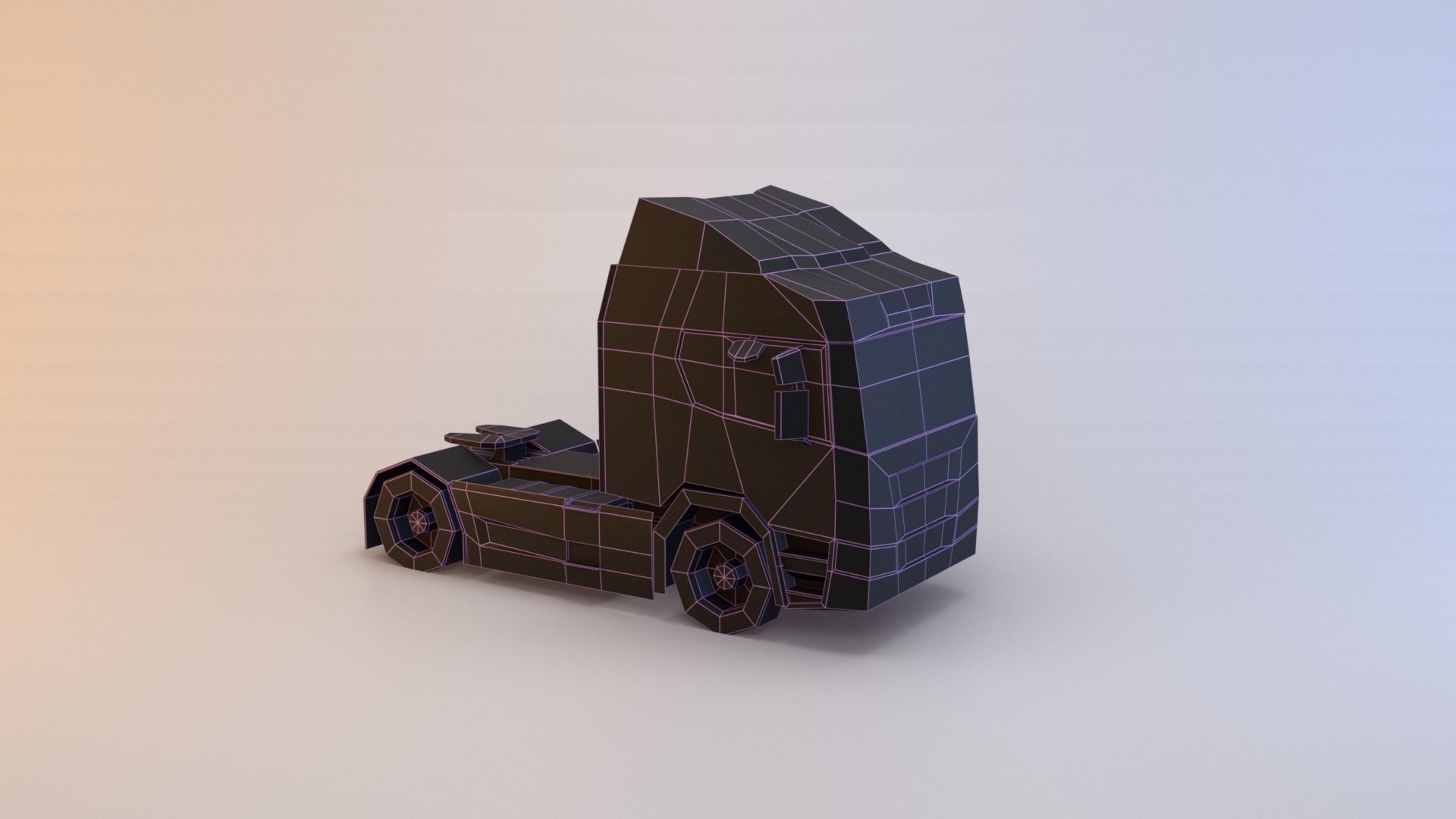 Semi truck Low-poly 3D model_3