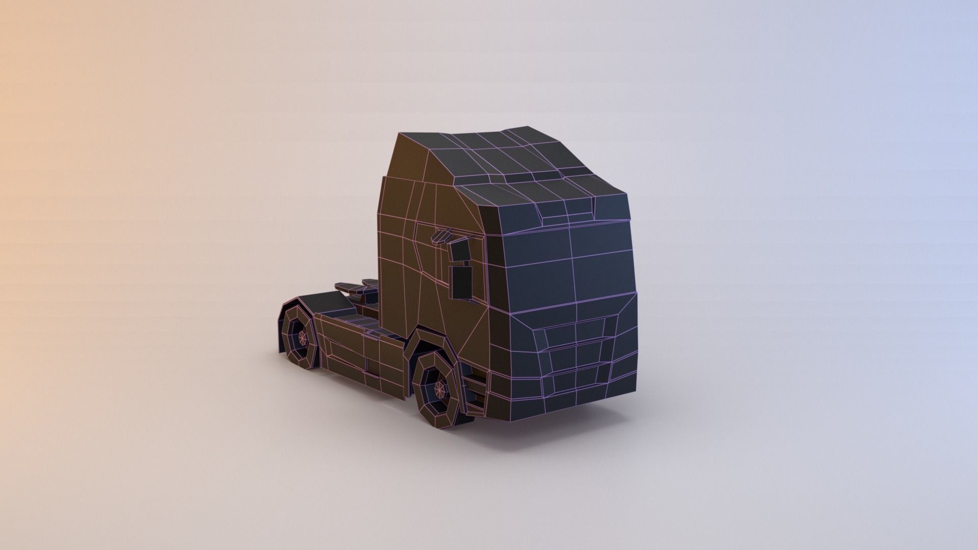 Semi truck Low-poly 3D model_5