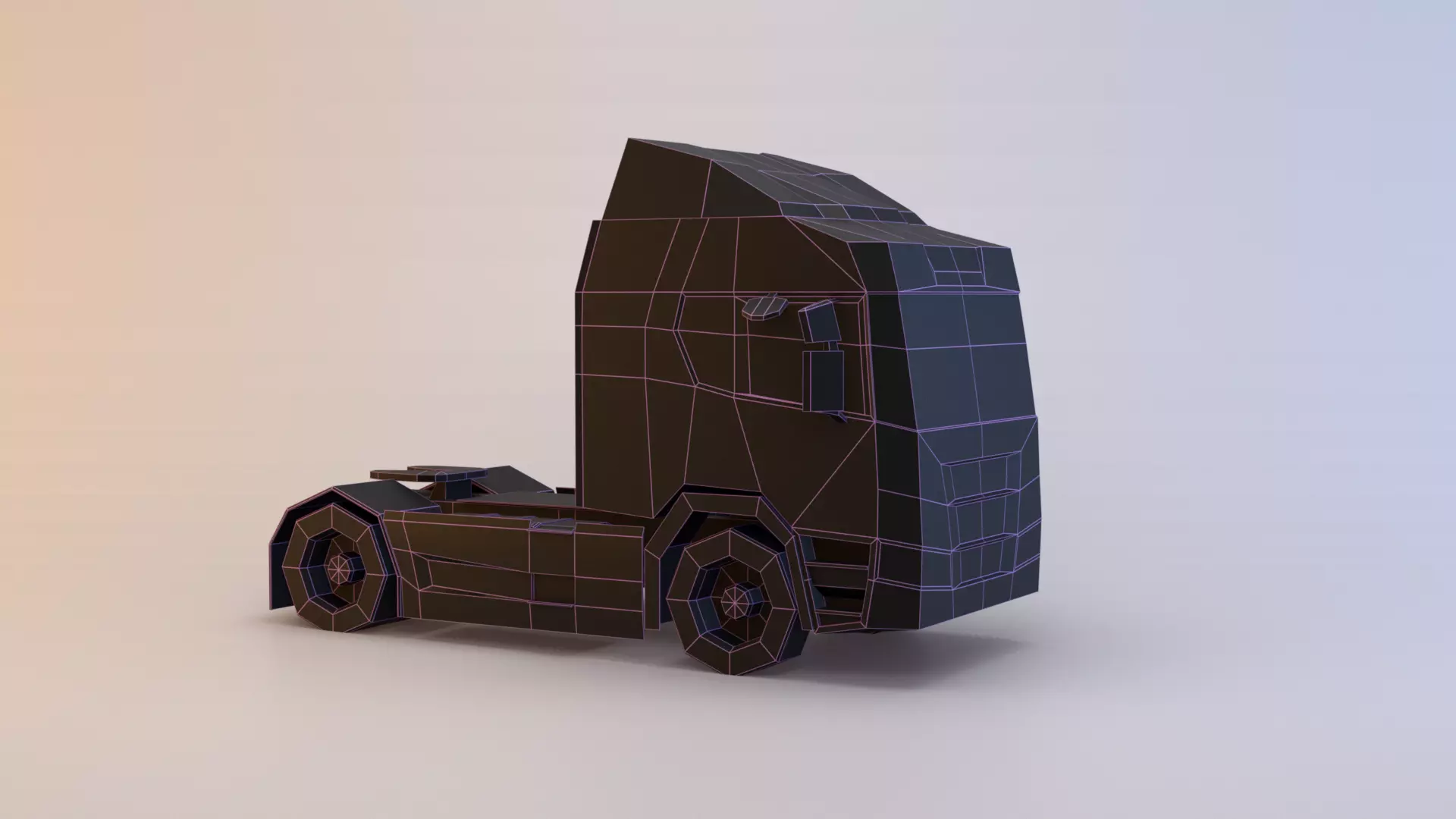Semi truck Low-poly 3D model_0