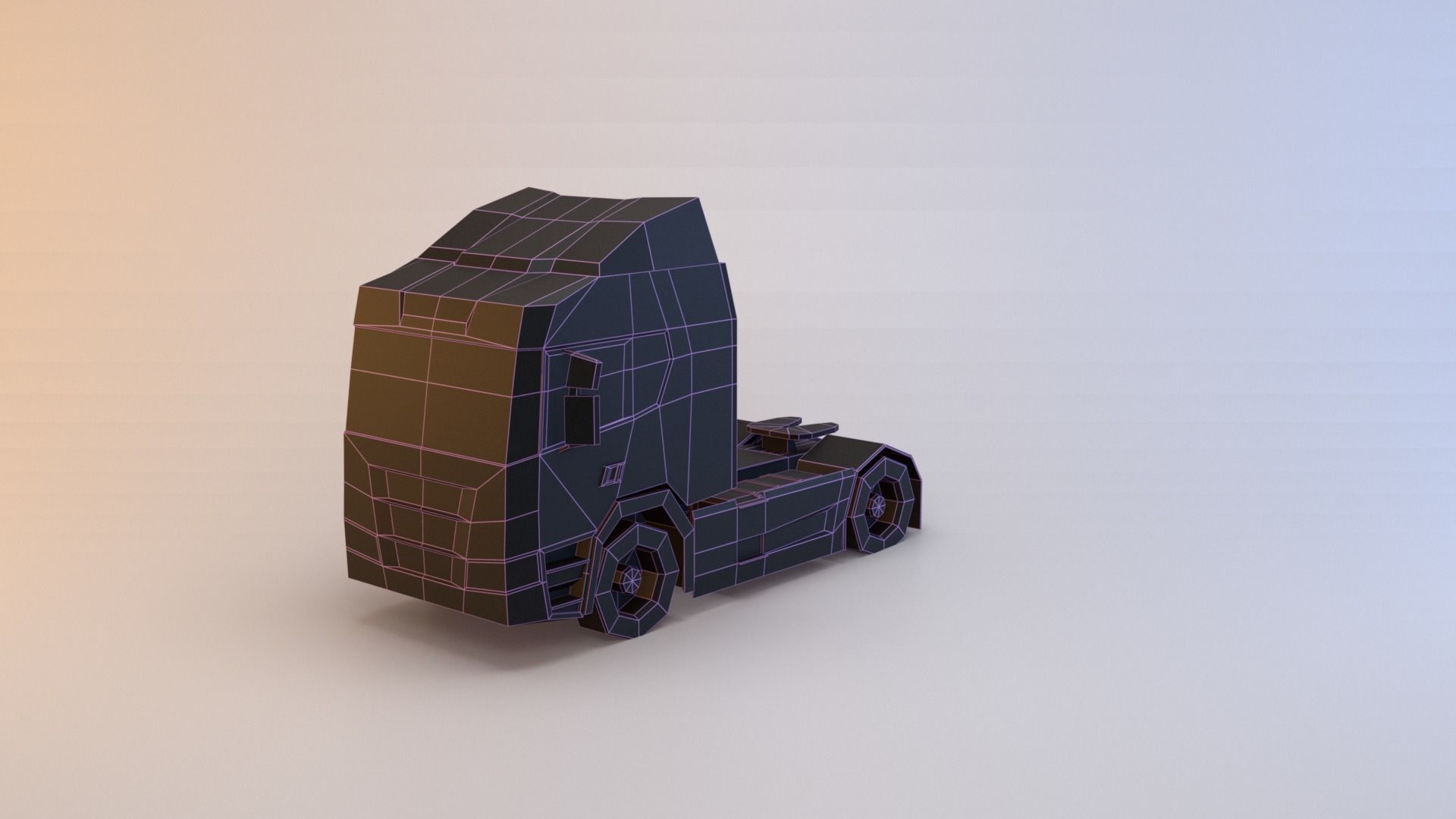 Semi truck Low-poly 3D model_9