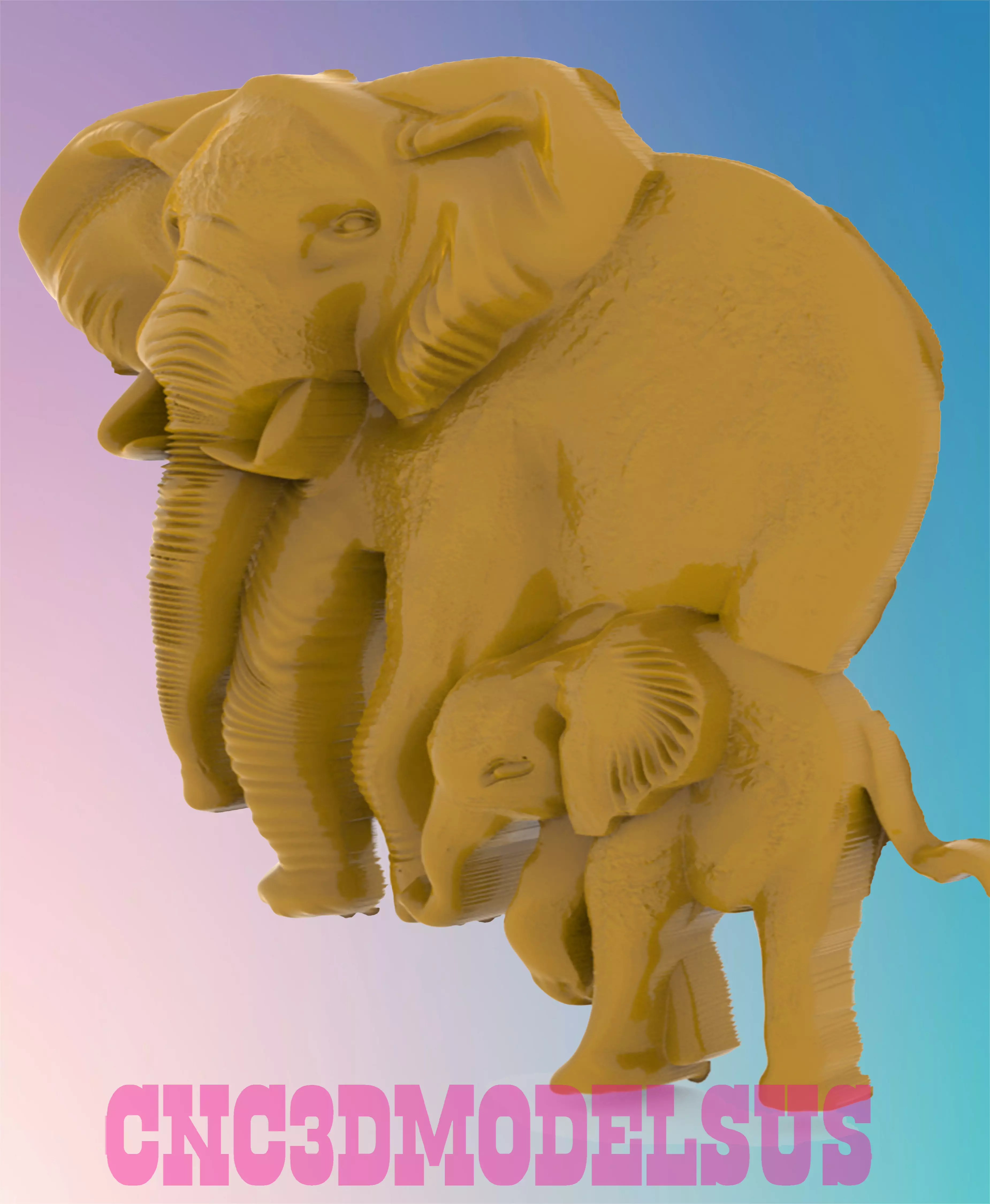 Elephant and Calf 3D MODEL STL FILE FOR CNC ROUTER LASER 3D print model_0