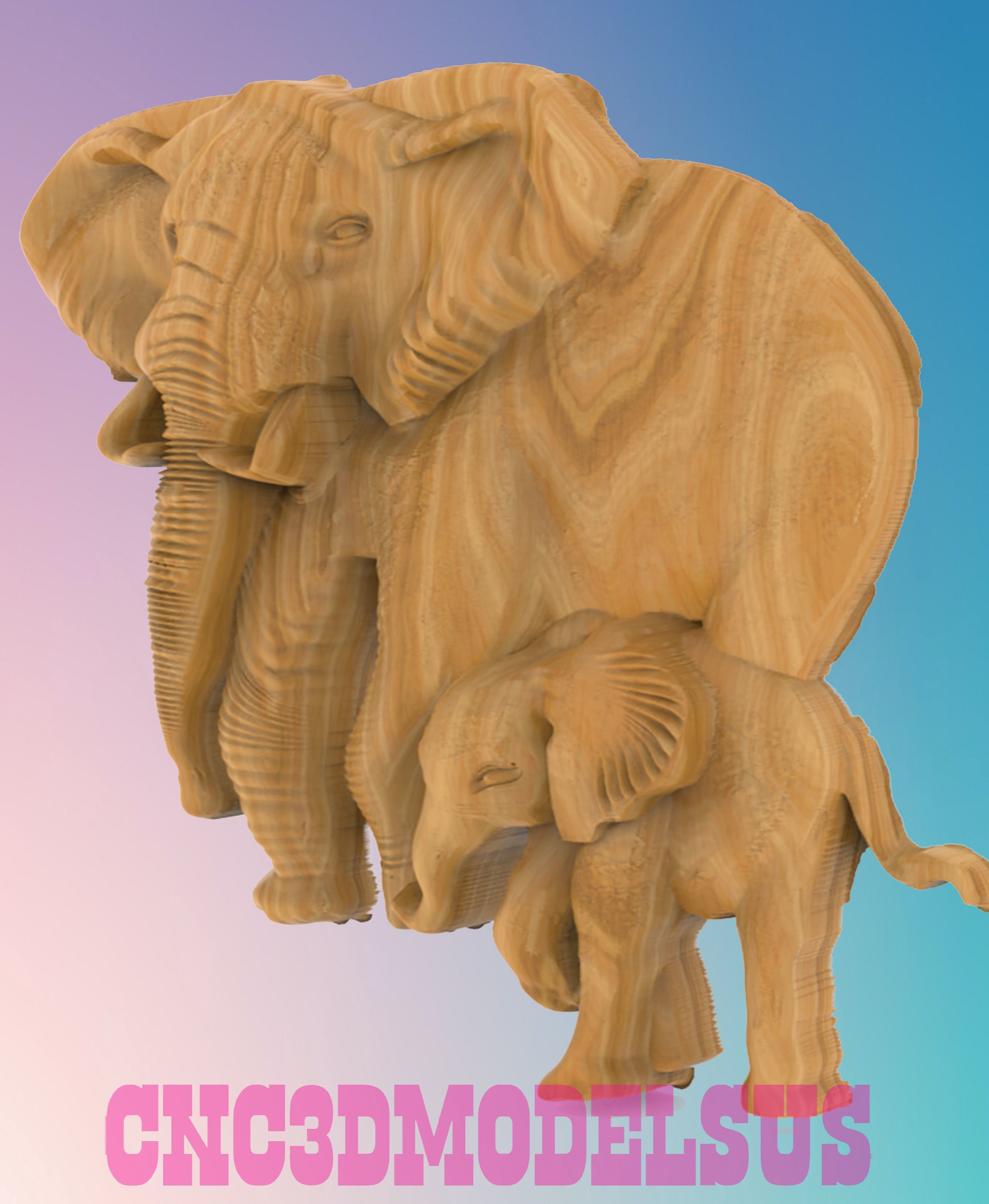 Elephant and Calf 3D MODEL STL FILE FOR CNC ROUTER LASER 3D print model_1