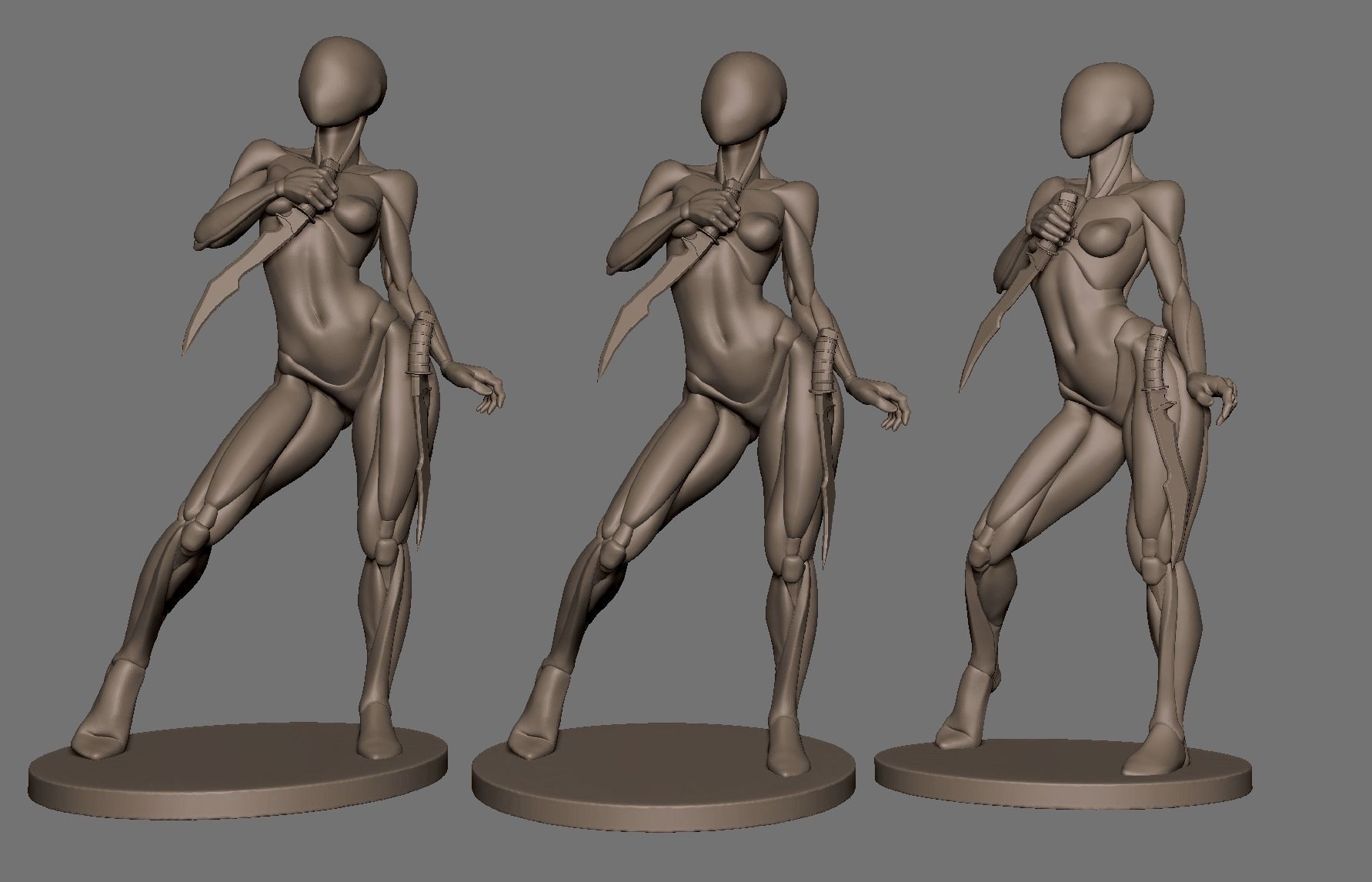 Posed female basemeshes with blades 3D print model_8