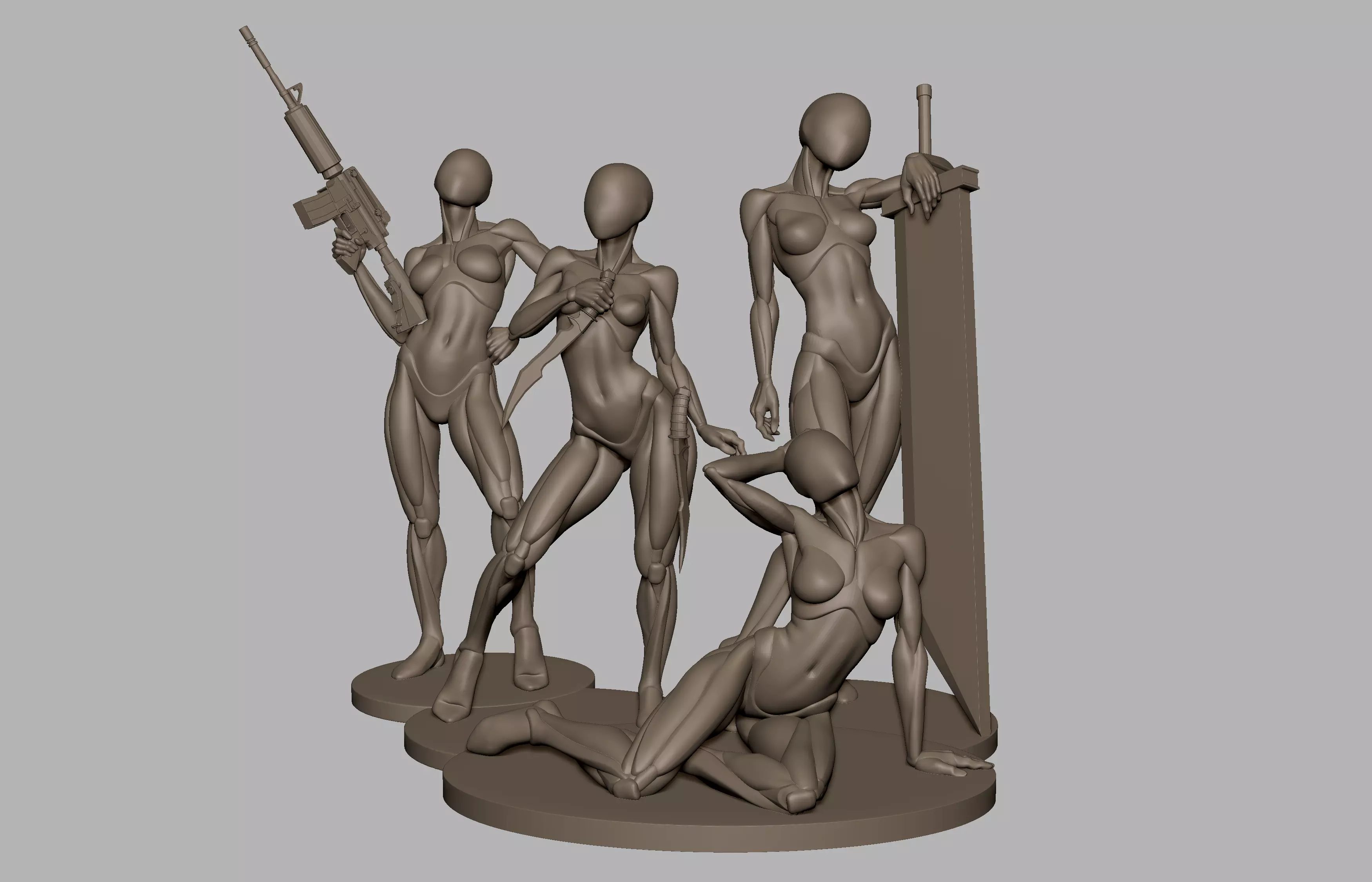 Set of posed base meshes  3D print model_0