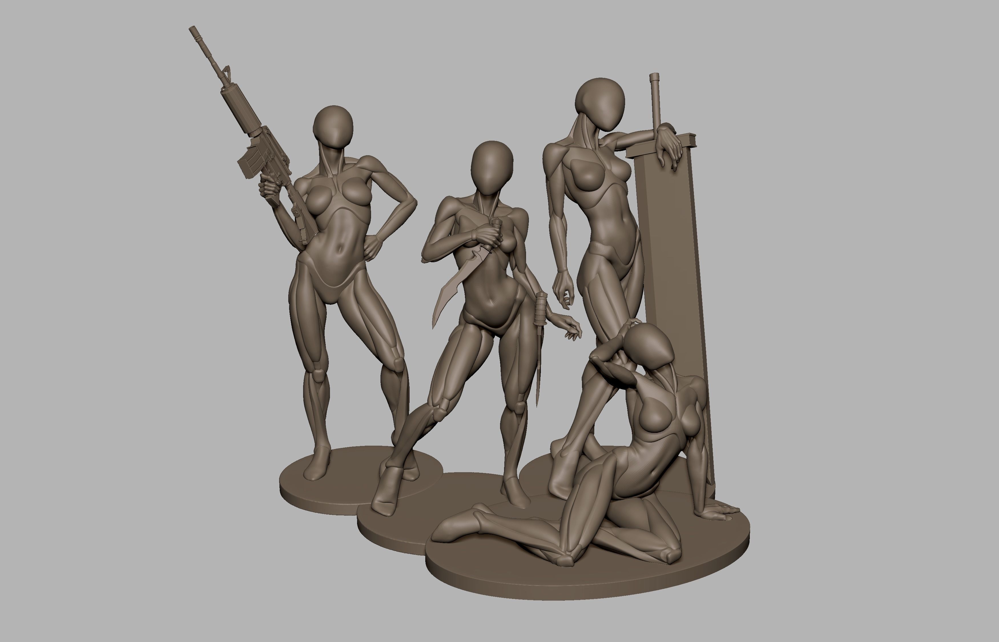 Set of posed base meshes  3D print model_1
