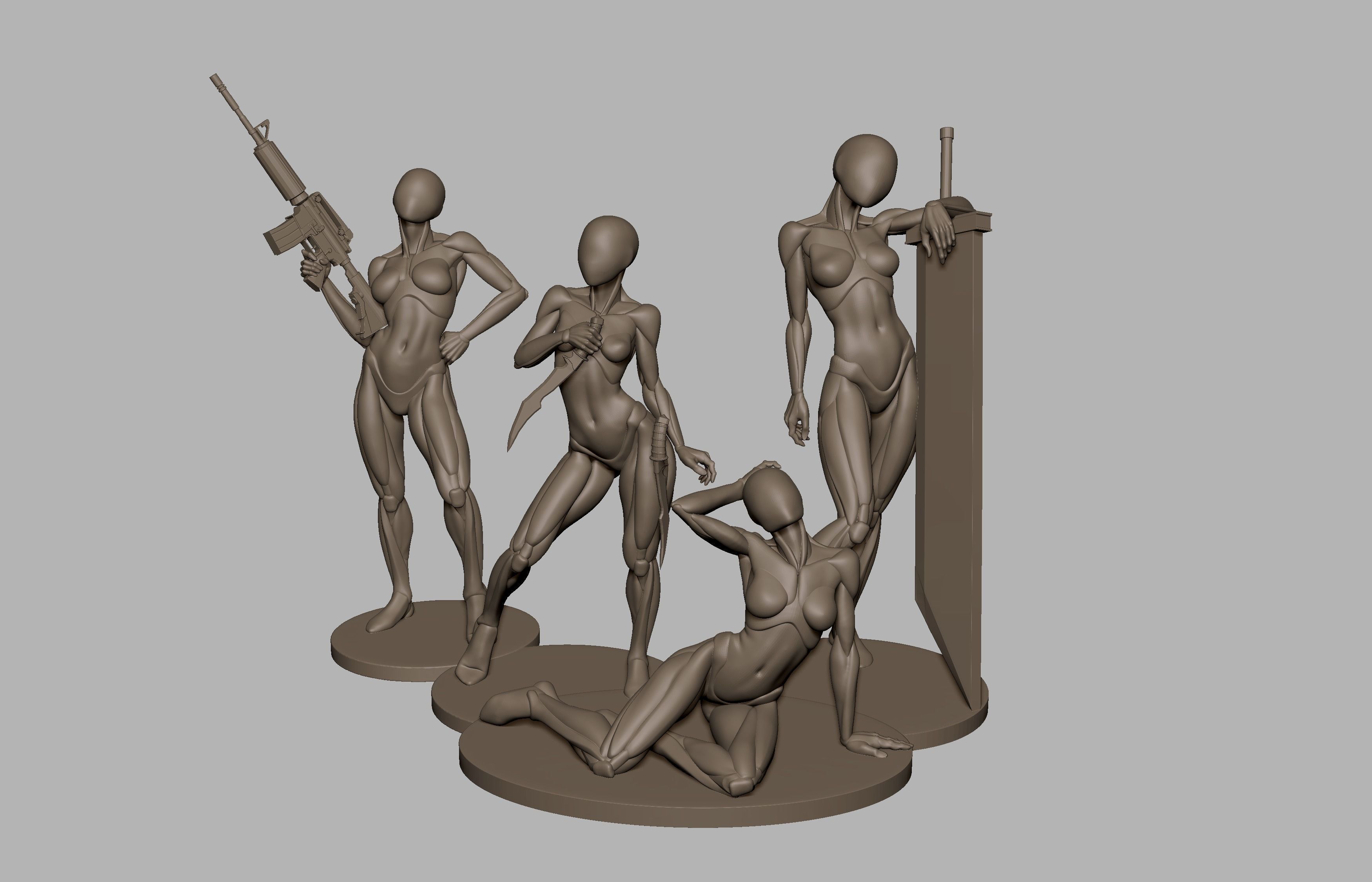 Set of posed base meshes  3D print model_3