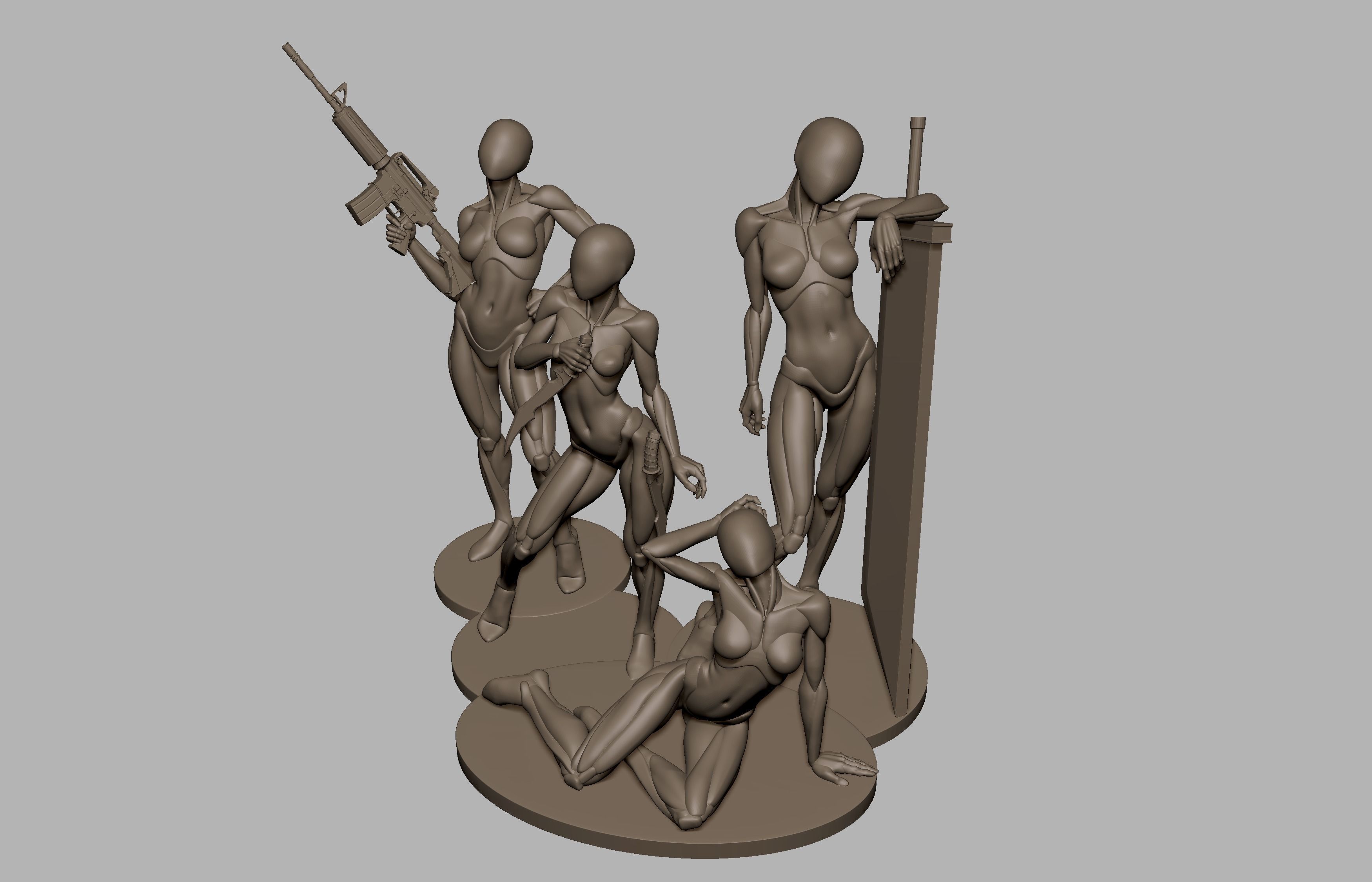 Set of posed base meshes  3D print model_2