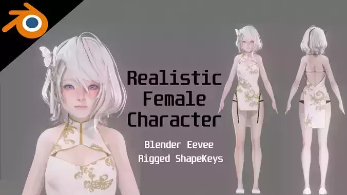 Chinese dress - Realistic Female Character - Blender Eevee