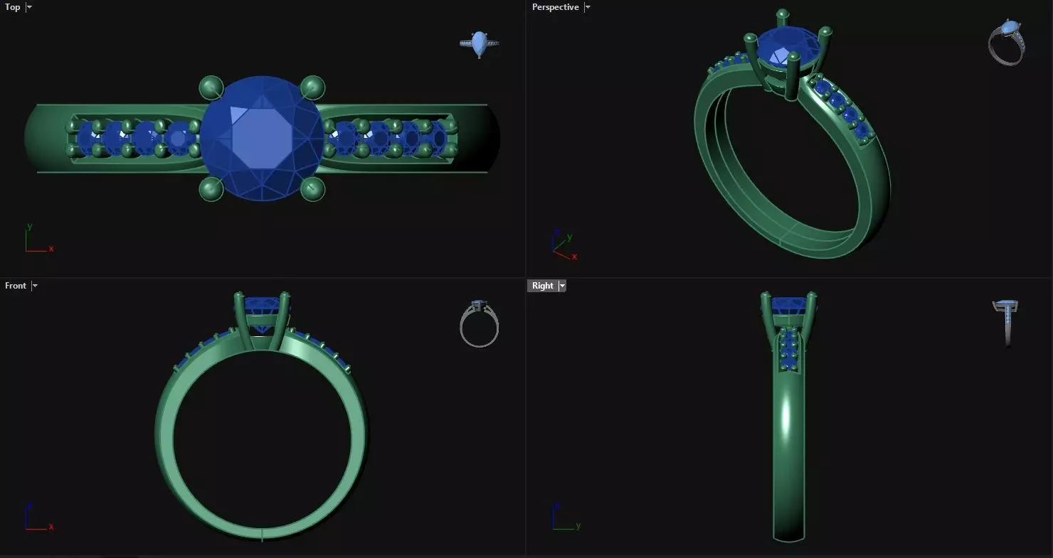 Diamond Engagement Ring with sidestones 3D print model_0
