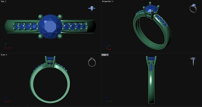 Diamond Engagement Ring with sidestones 3D print model