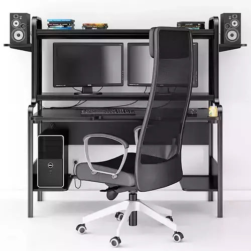Ikea Markus Chair and Fredde Table with computer set 3D model
