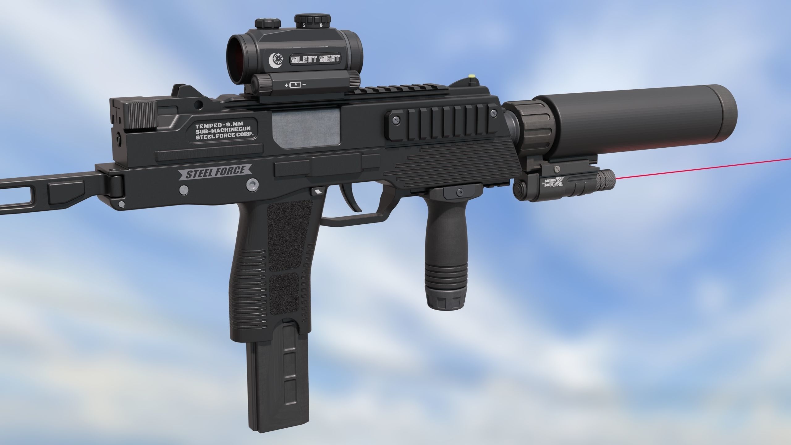 Sub Machine Gun Temped 9 3D model_8