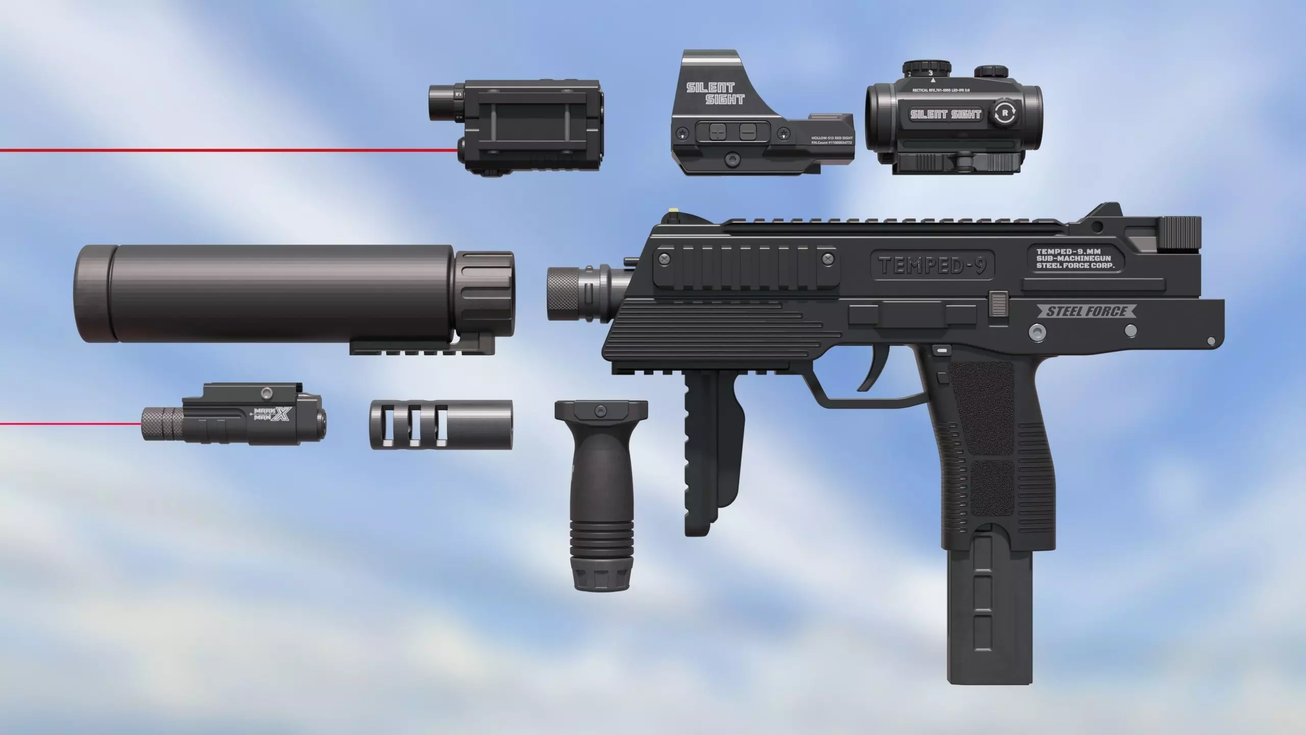 Sub Machine Gun Temped 9 3D model_0