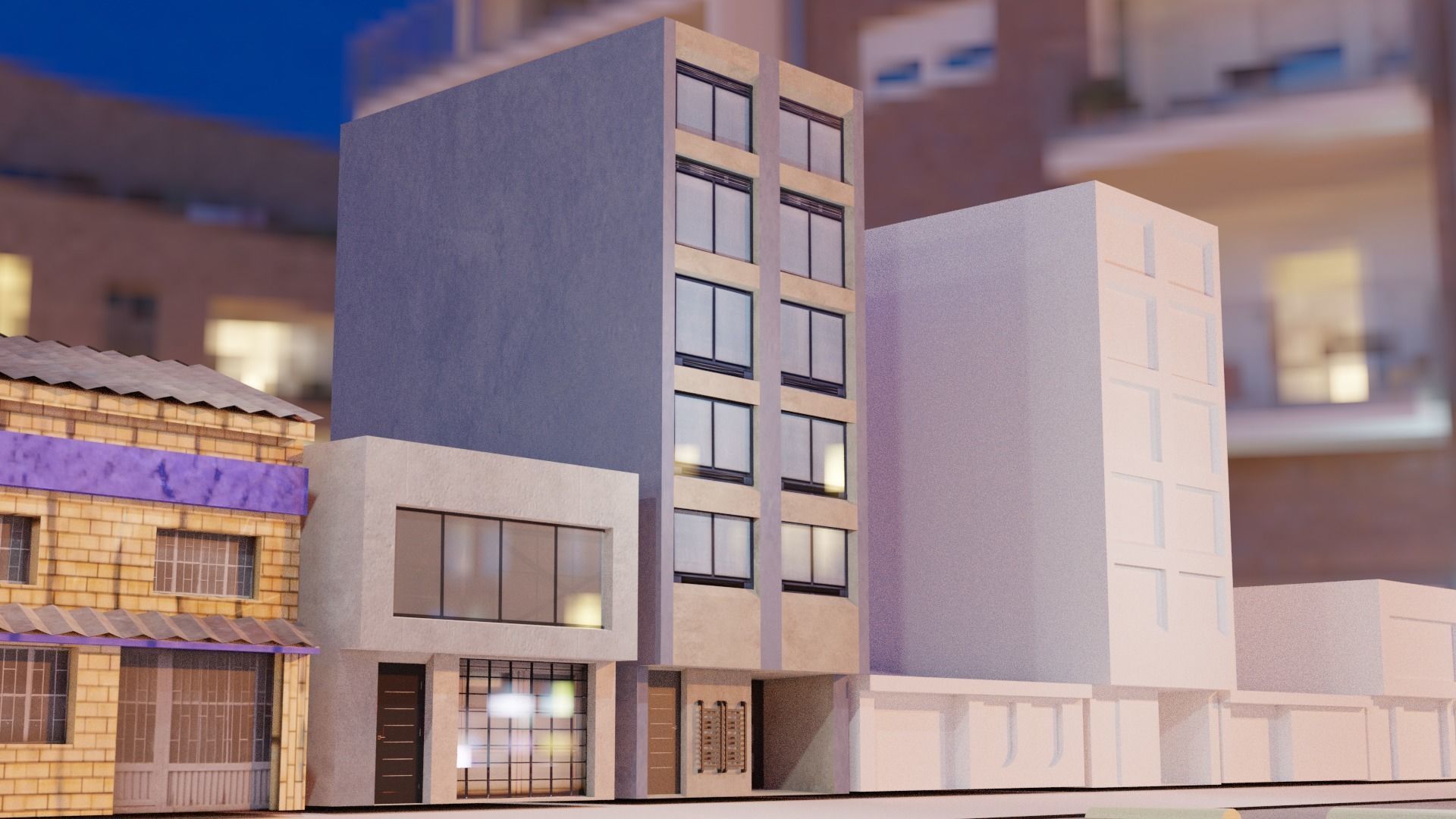 Low Poly Colombian Street House Low-poly 3D model_12