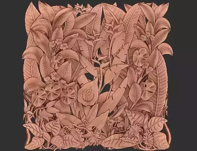 natural wall carved relief panel  plants