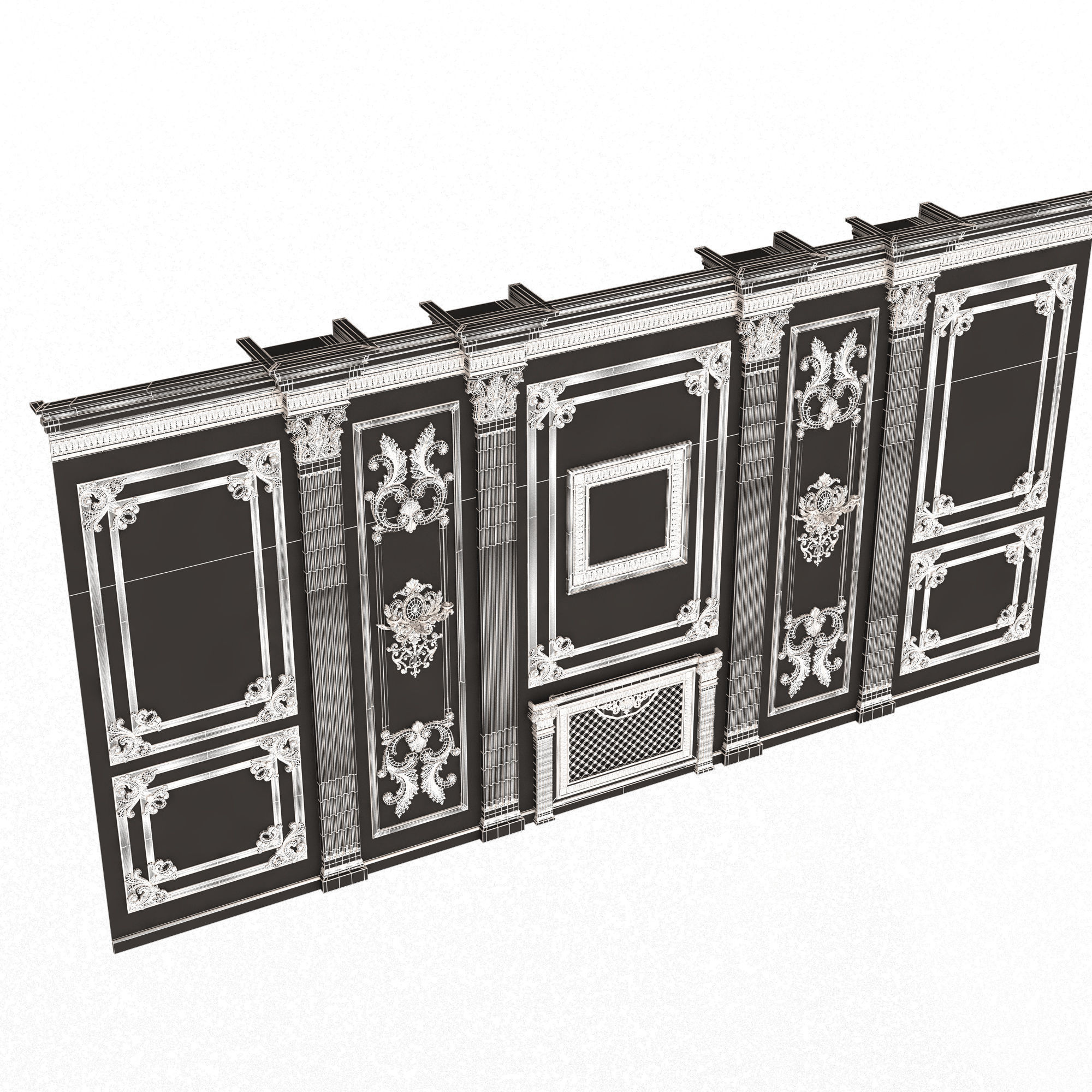 Boiserie Classic Wall with Mouldings 010 White Low-poly 3D model_7