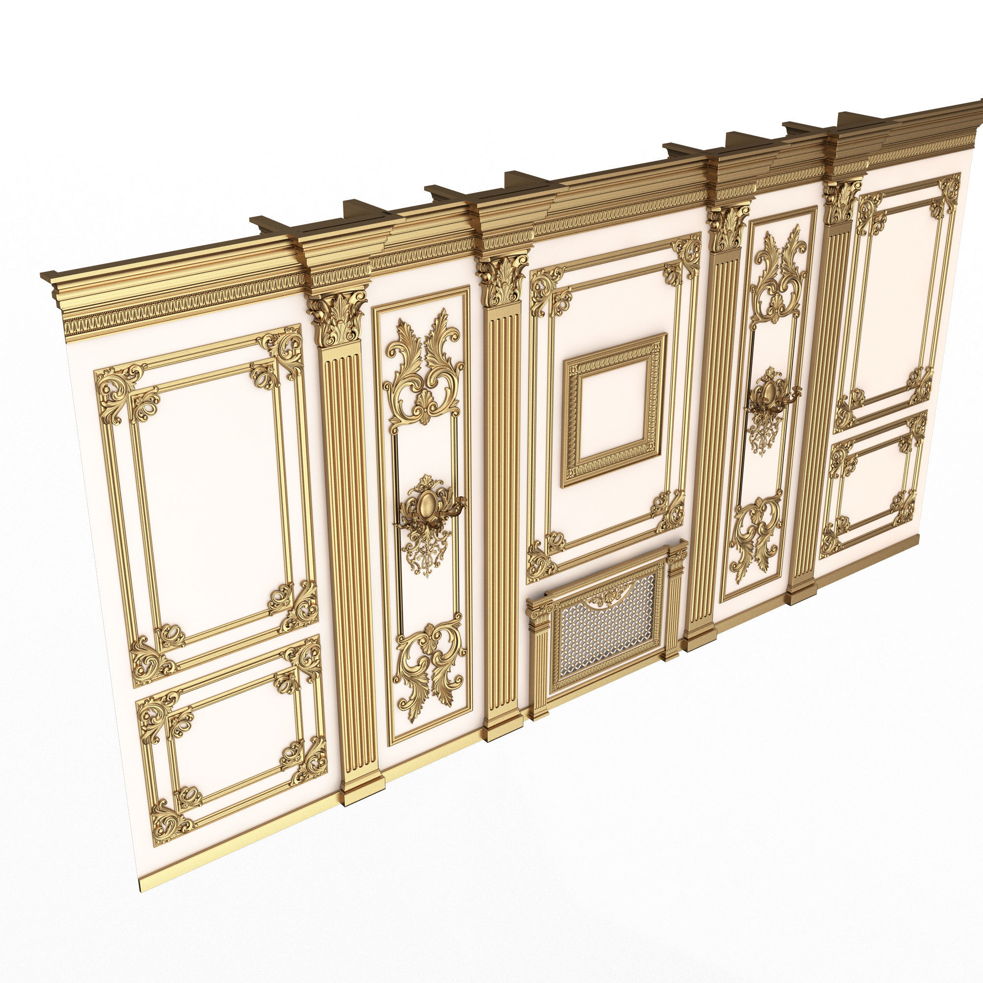 Boiserie Classic Wall with Mouldings 010 White Low-poly 3D model_3