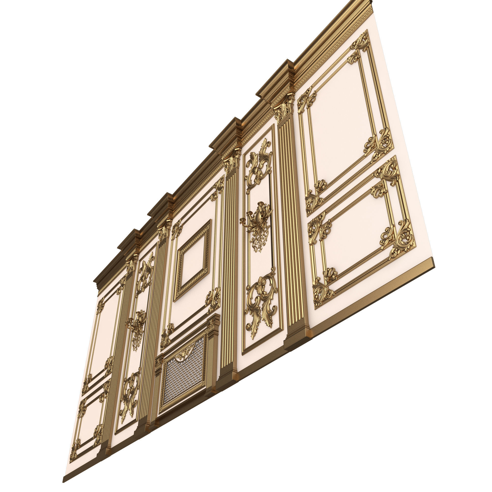 Boiserie Classic Wall with Mouldings 010 White Low-poly 3D model_4