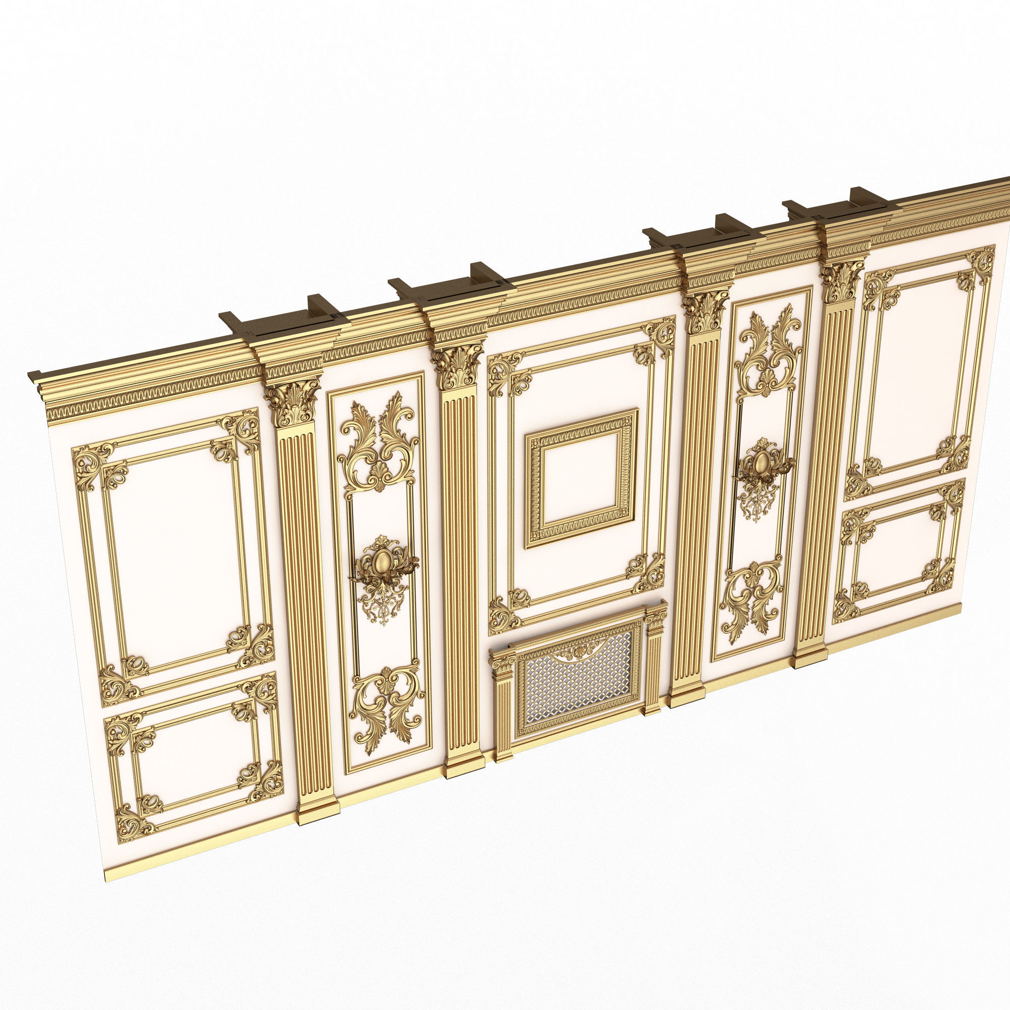 Boiserie Classic Wall with Mouldings 010 White Low-poly 3D model_1