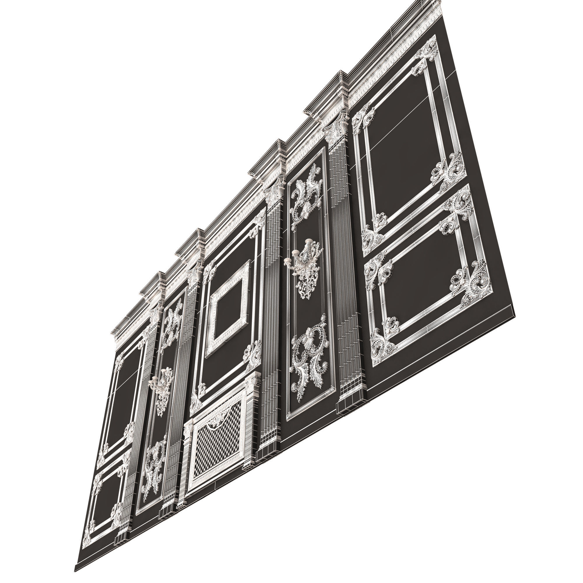 Boiserie Classic Wall with Mouldings 010 White Low-poly 3D model_10