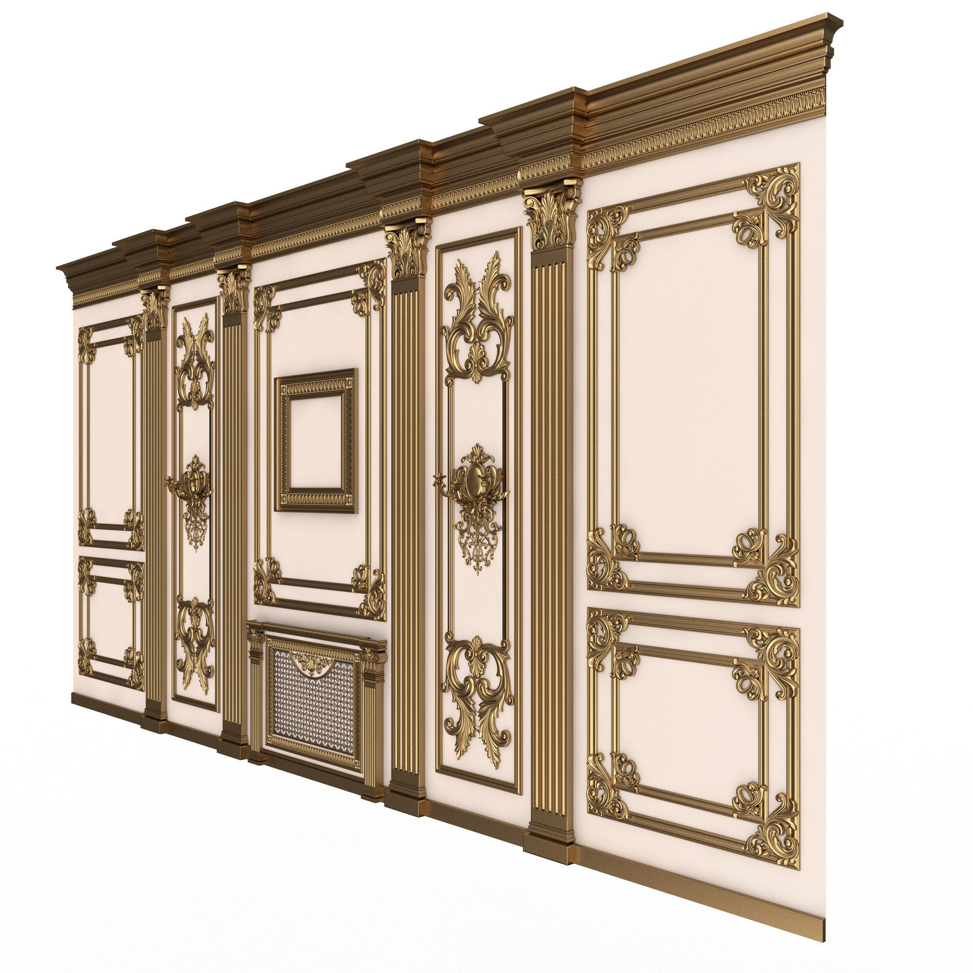 Boiserie Classic Wall with Mouldings 010 White Low-poly 3D model_2