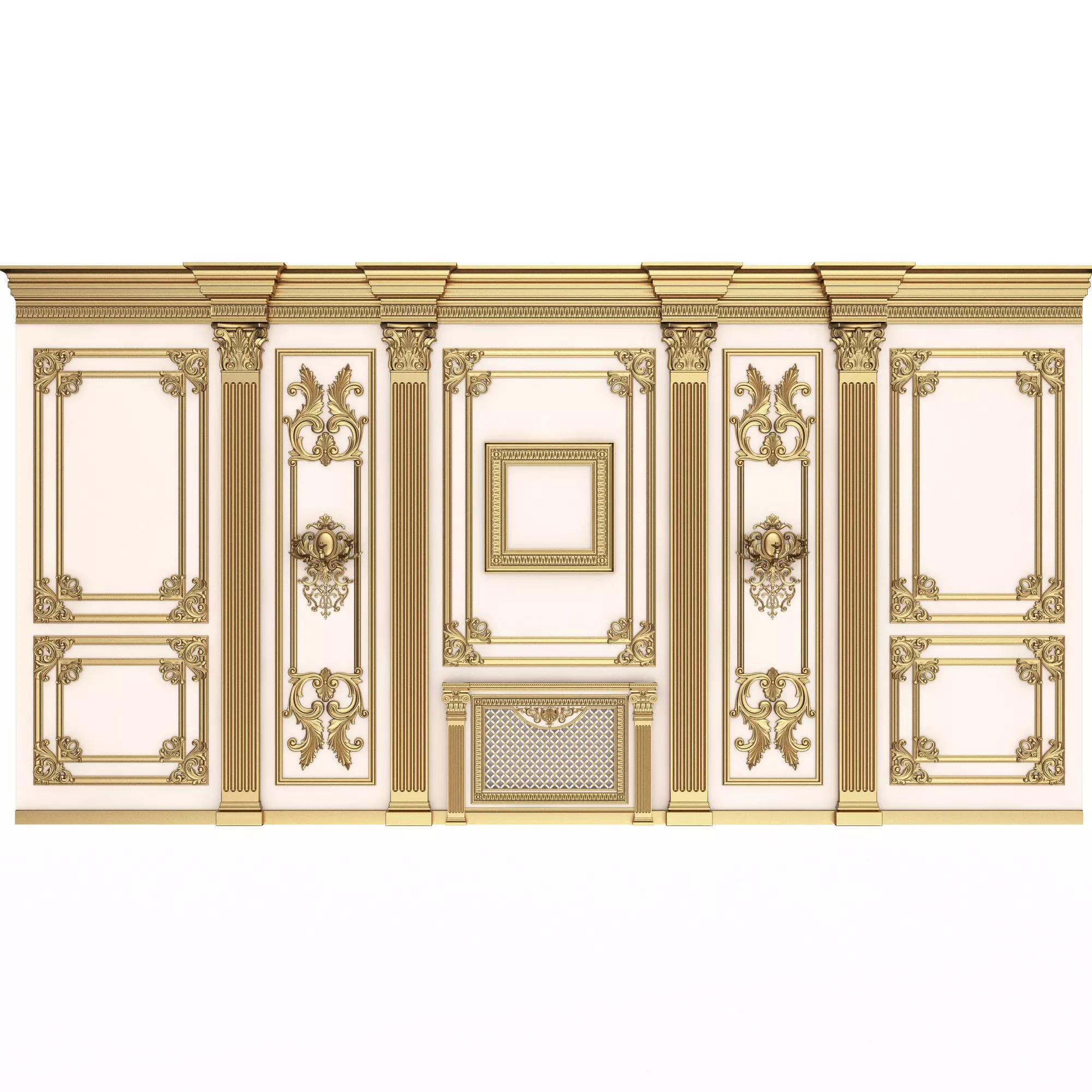 Boiserie Classic Wall with Mouldings 010 White Low-poly 3D model_0