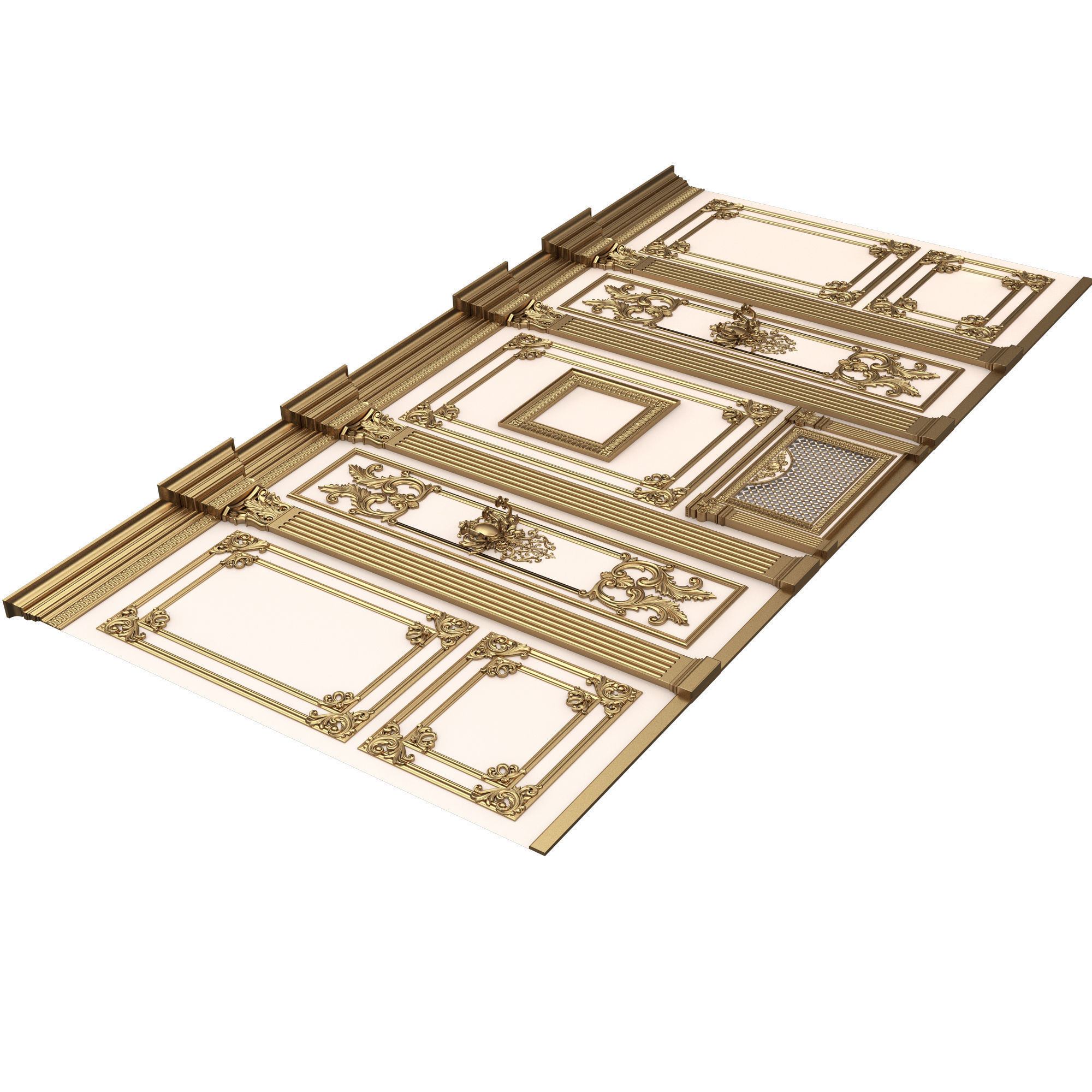 Boiserie Classic Wall with Mouldings 010 White Low-poly 3D model_5