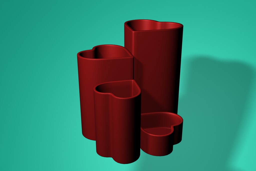 Pencil Holder 4 Hearts 3D print model_1
