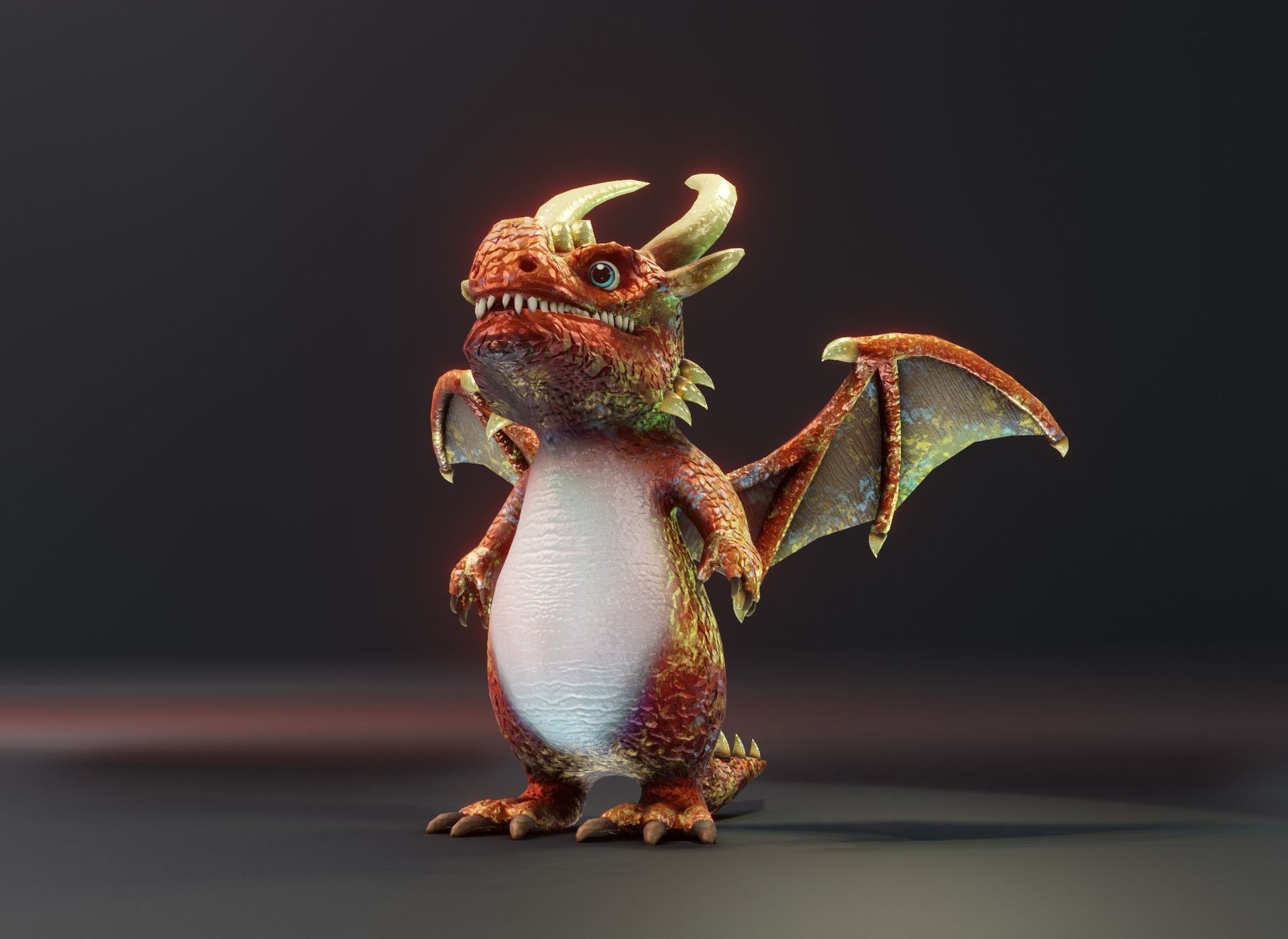 Cartoon Copper Dragon Rigged 3D Model Low-poly 3D model_10