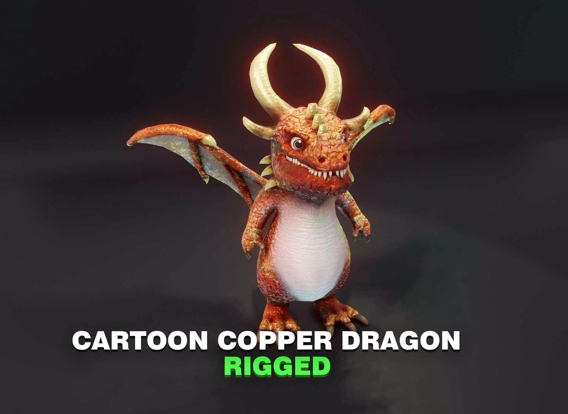 Cartoon Copper Dragon Rigged 3D Model Low-poly 3D model_0