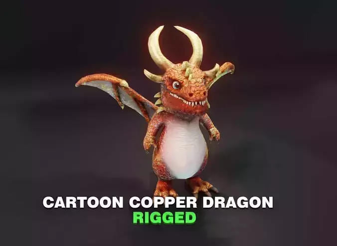 Cartoon Copper Dragon Rigged 3D Model Low-poly 3D model