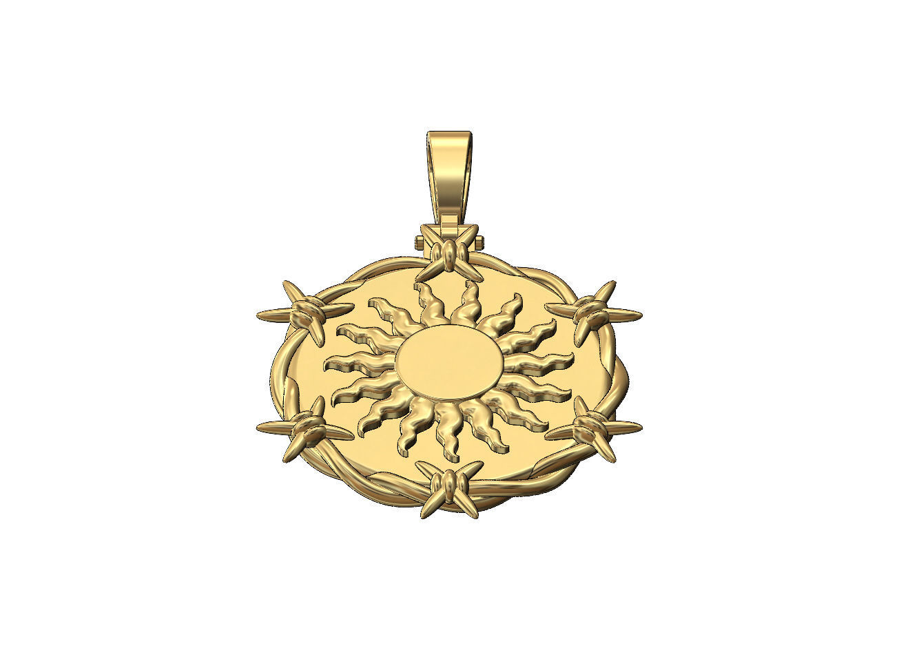 Sun ornament barbwire round pendant with bail 3D print model_2