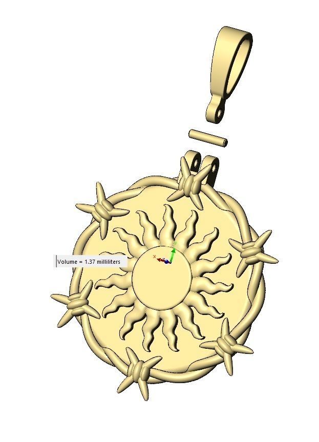 Sun ornament barbwire round pendant with bail 3D print model_12