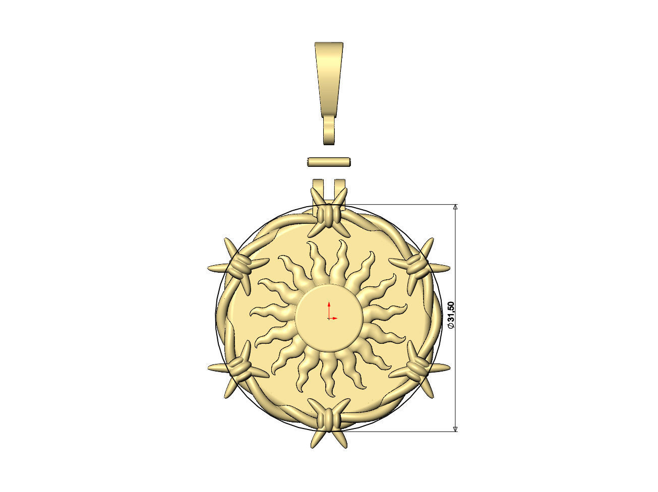 Sun ornament barbwire round pendant with bail 3D print model_6