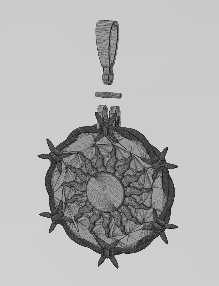 Sun ornament barbwire round pendant with bail 3D print model_13