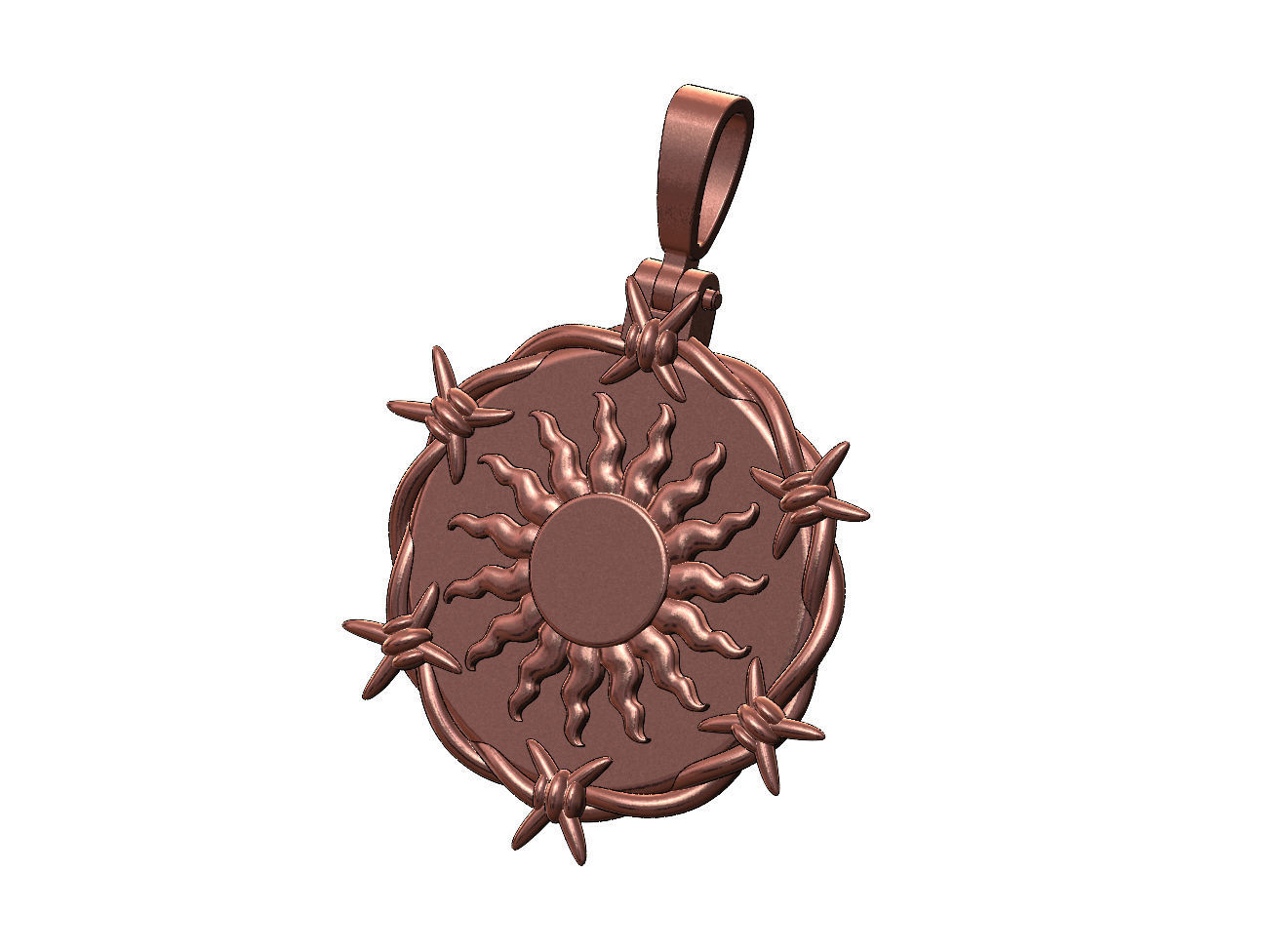 Sun ornament barbwire round pendant with bail 3D print model_10